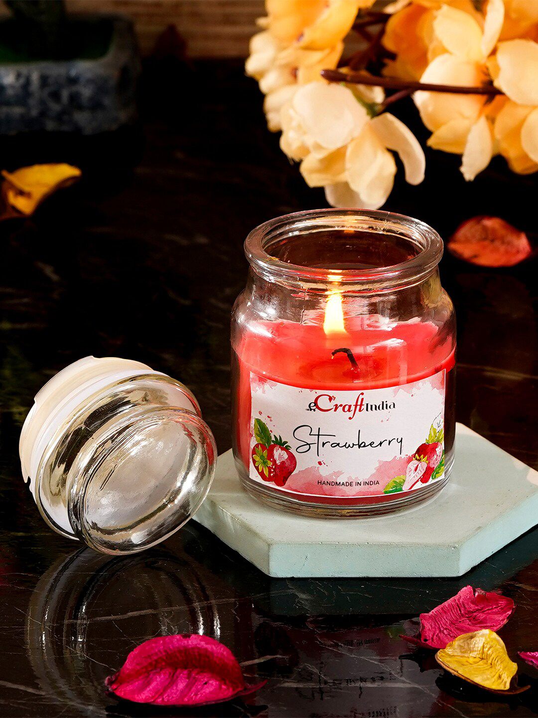 eCraftIndia Red & Transparent Strawberry Fragrance Wax Candle Price in India