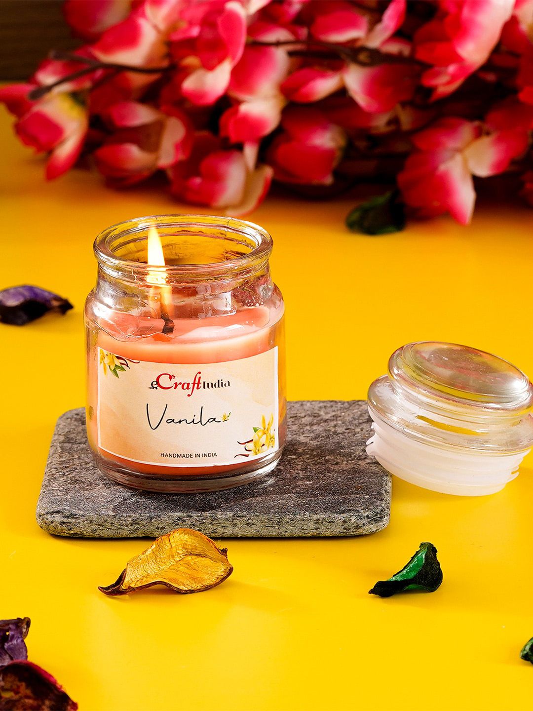 eCraftIndia Peach-Coloured Vanilla Scented Jar Candle Price in India