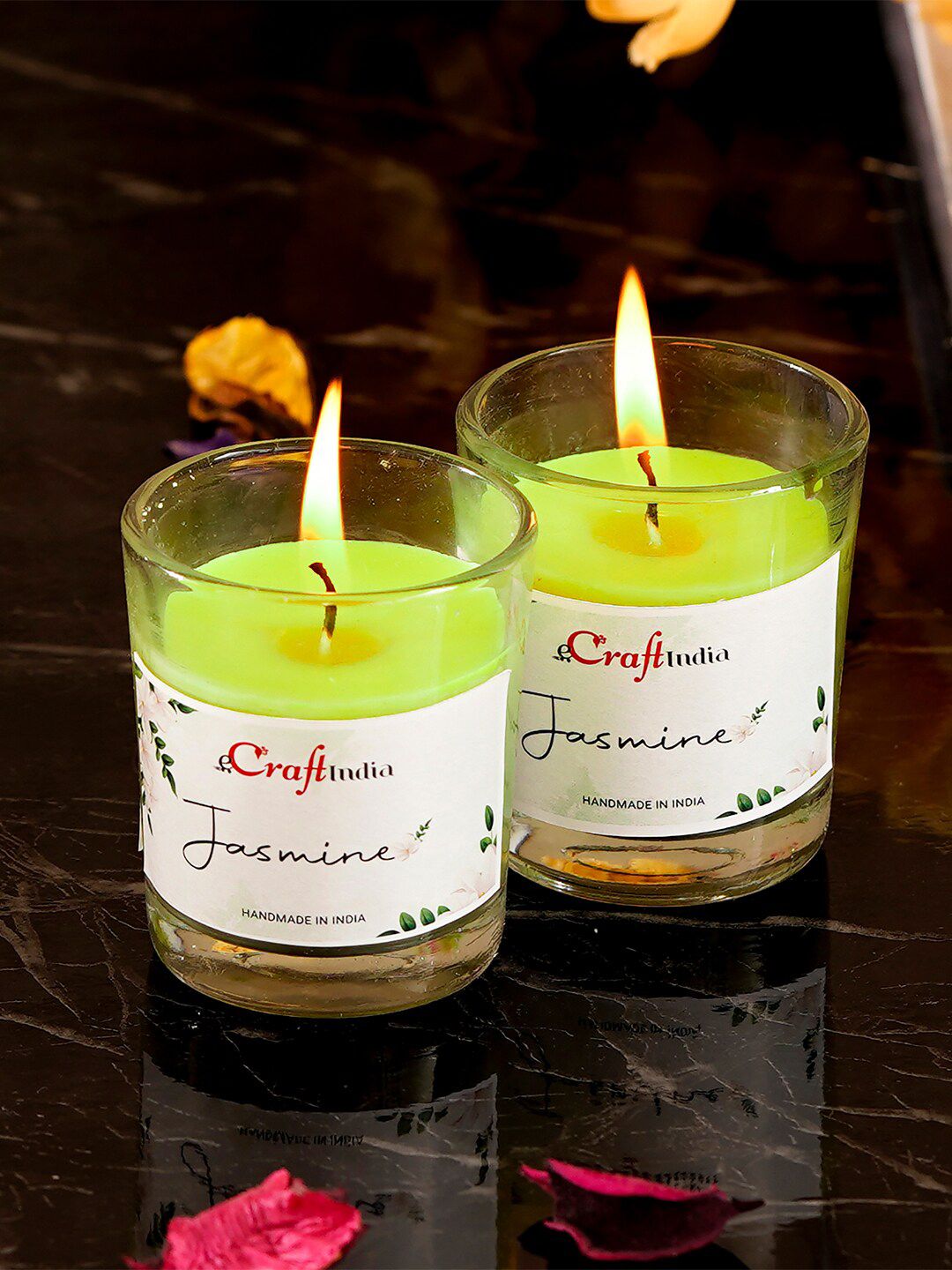 eCraftIndia Pack of 2 Green Scented Glass Candle Price in India
