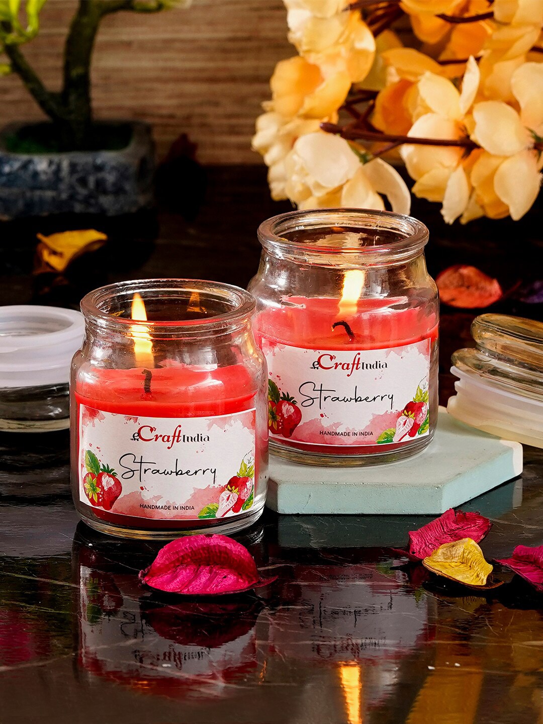 eCraftIndia Set of 2 Strawberry Scented Jar Candle Price in India