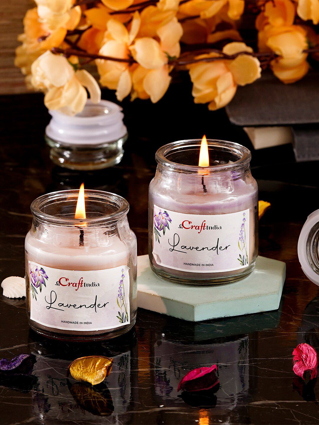 eCraftIndia Set of 2 Lavender Scented Jar Candles Price in India