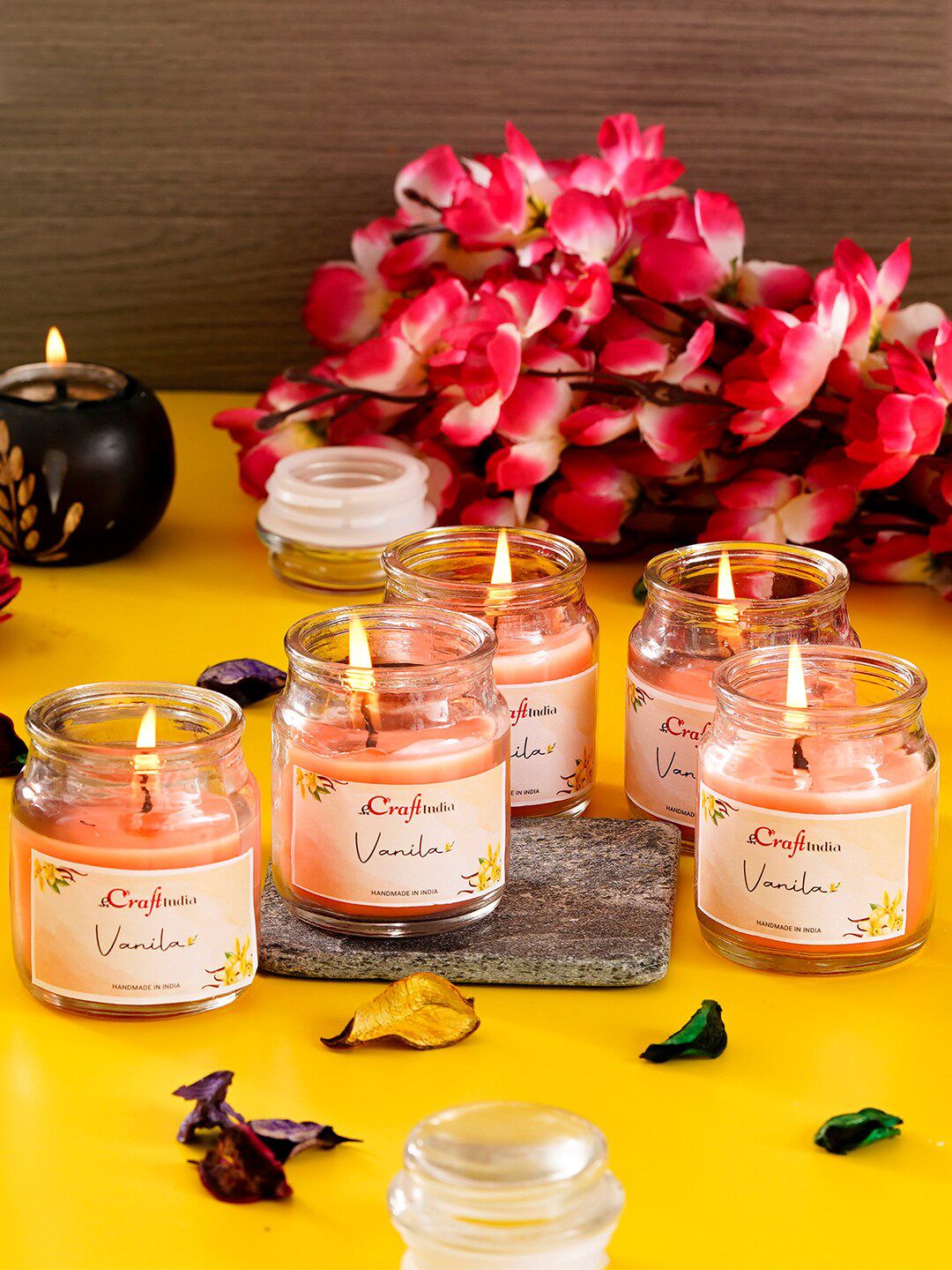 eCraftIndia Set of 5 Vanilla Scented Jar Candle Price in India