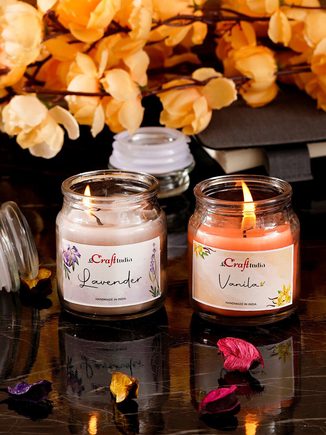 eCraftIndia Set of 2 Lavender and Vanilla Scented Jar Candle Price in India