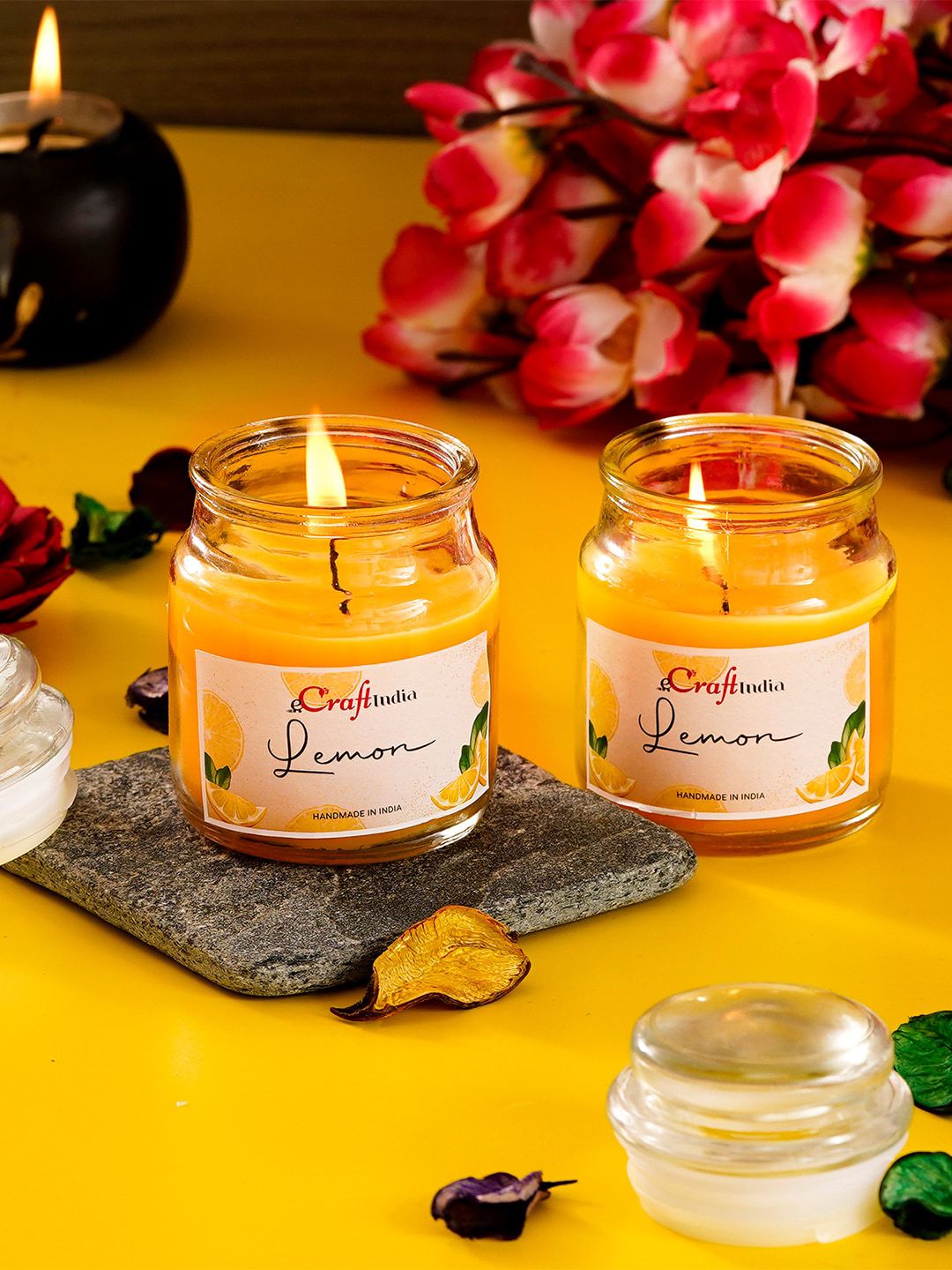 eCraftIndia Set of 2 Lemon Scented Jar Candles Price in India