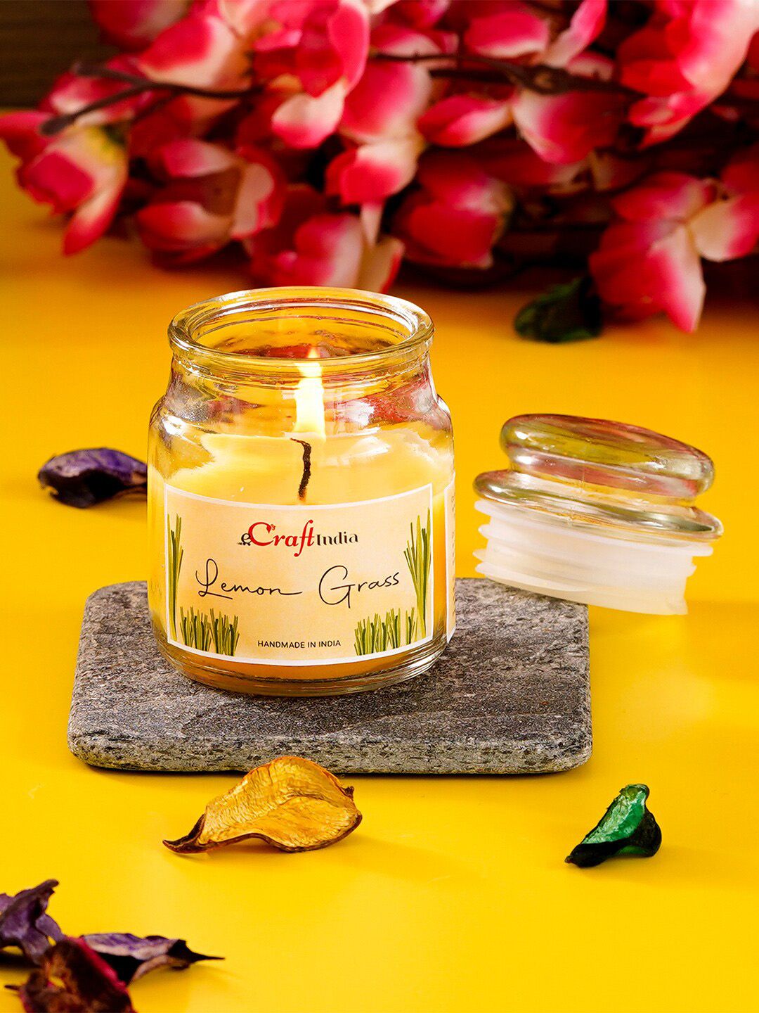 eCraftIndia Yellow Lemongrass Scented Jar Candle Price in India