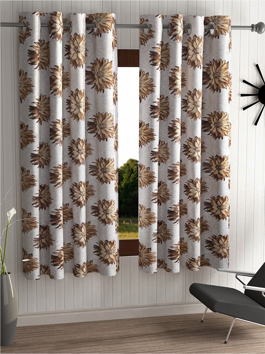 Home Sizzler White & Beige Set of 2 Floral Window Curtains Price in India