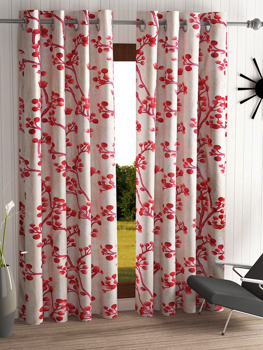 Home Sizzler White & Red Set of 2 Floral Door Curtain Price in India