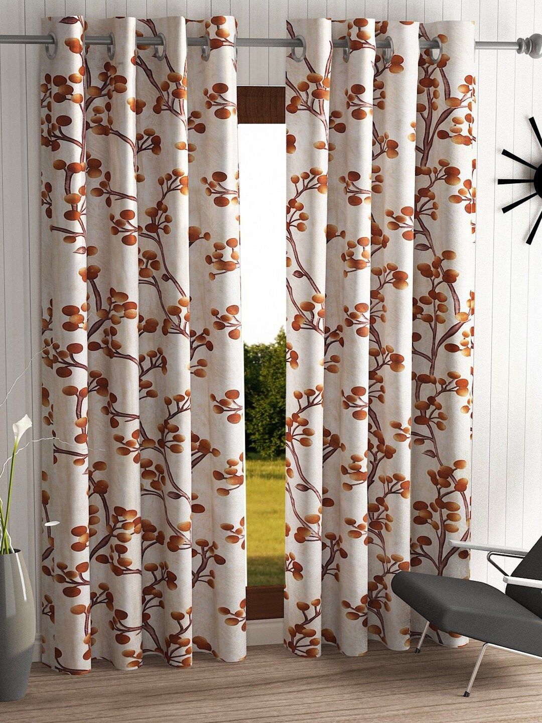 Home Sizzler White & Brown Set of 2 Floral Long Door Curtain Price in India