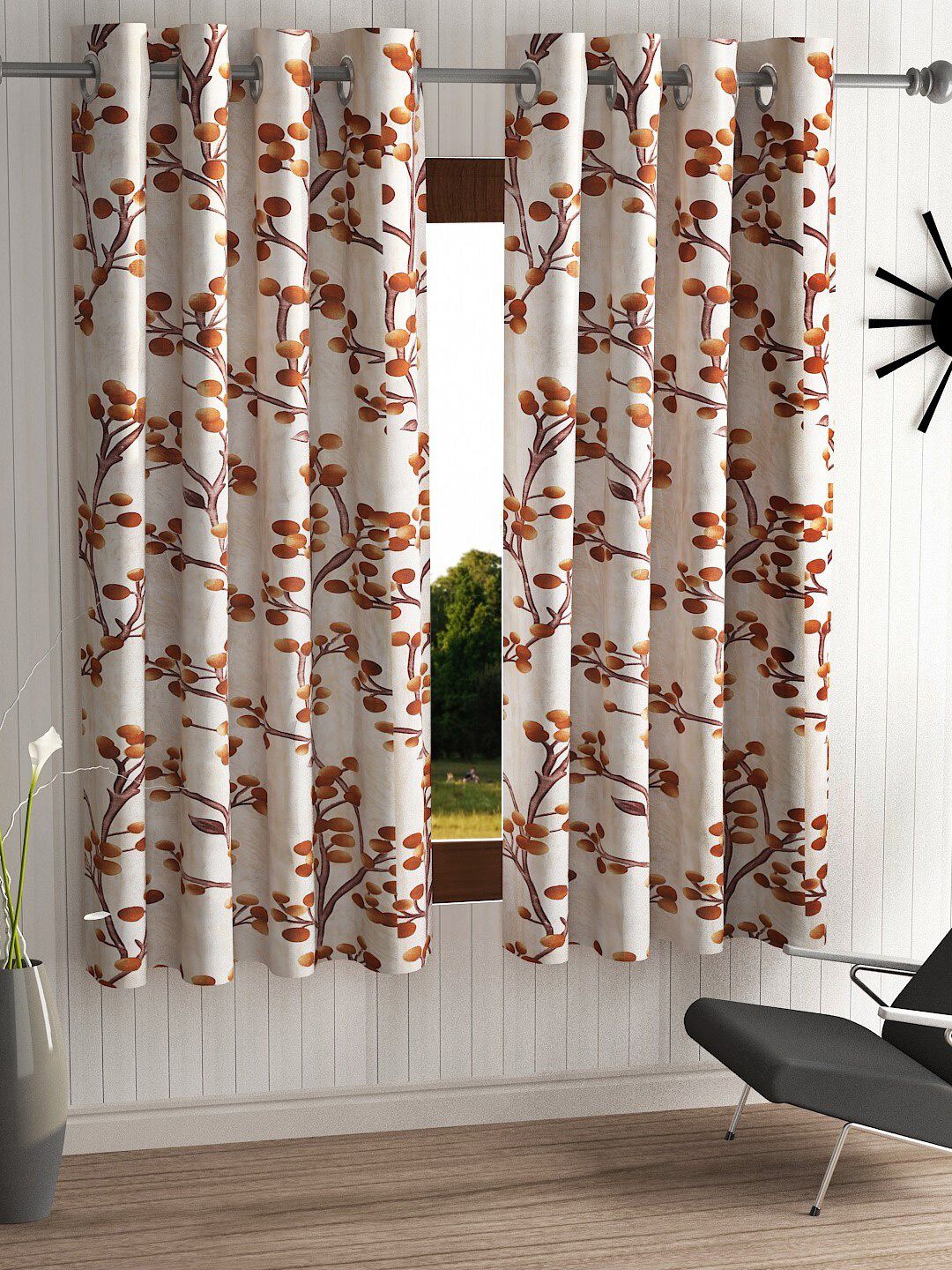 Home Sizzler White & Brown Set of 2 Floral Window Curtains Price in India