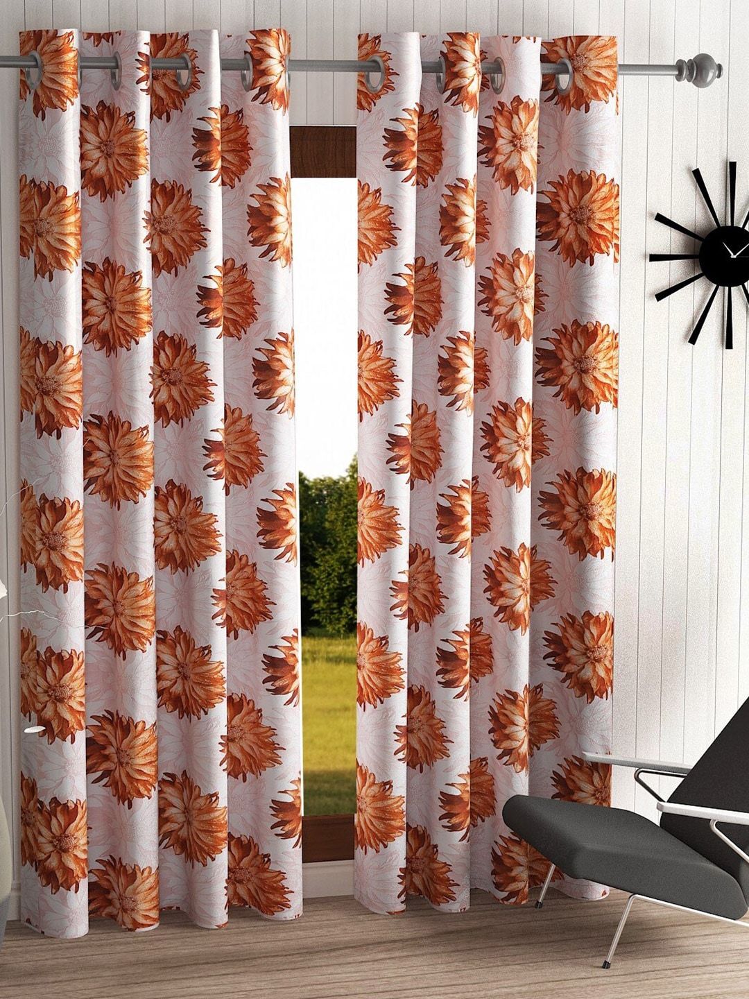 Home Sizzler Beige & Orange Set of 2 Floral Door Curtain Price in India