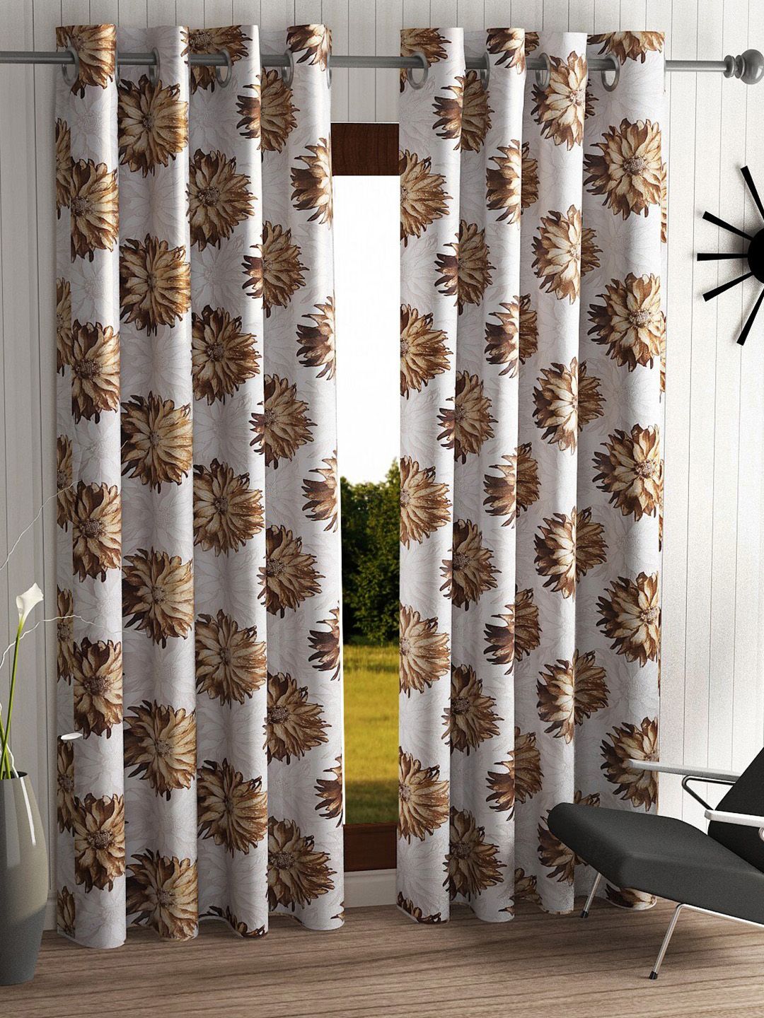 Home Sizzler Brown & Off White Set of 2 Floral Door Curtain Price in India