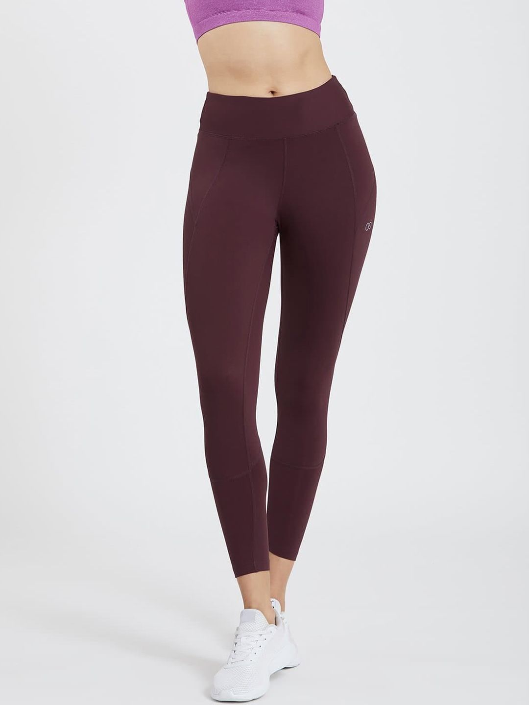 CREEZ Women Burgundy Solid Skinny Fit Rapid Dry Training Or Gym Tights Price in India