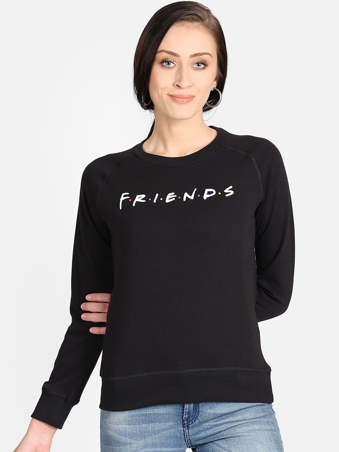 Free Authority Women Black Friends Printed Cotton Sweatshirt Price in India