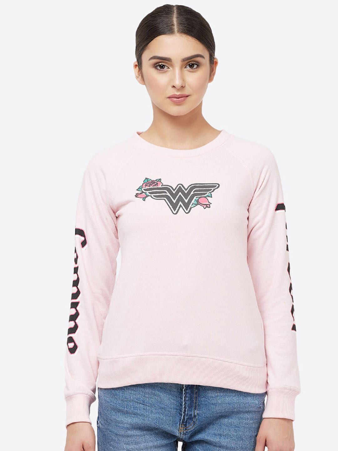 Free Authority Women Pink Wonder Woman Printed Sweatshirt Price in India