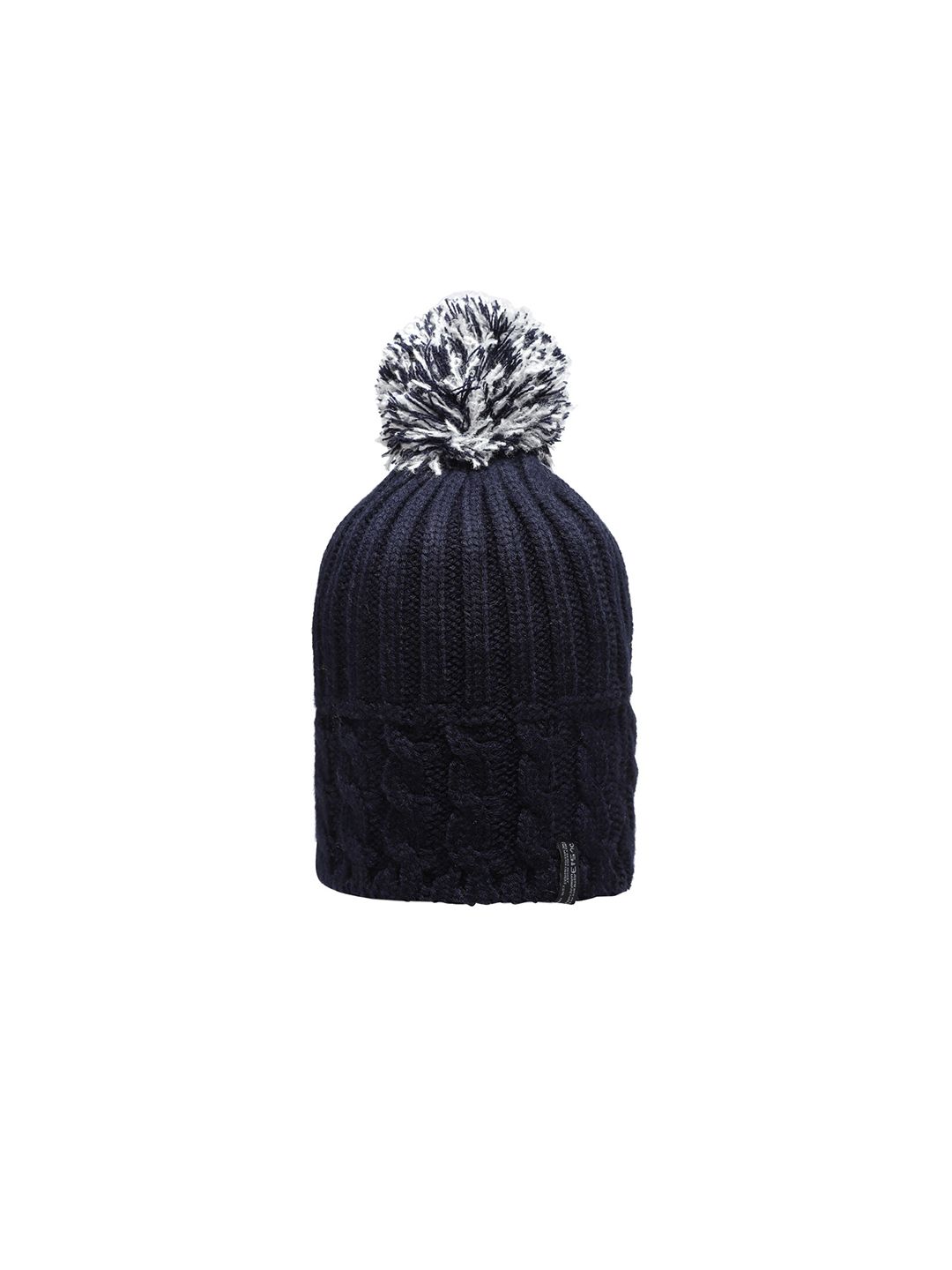 513 Women Navy Blue & White Self Design Acrylic Beanie Cap Price in India