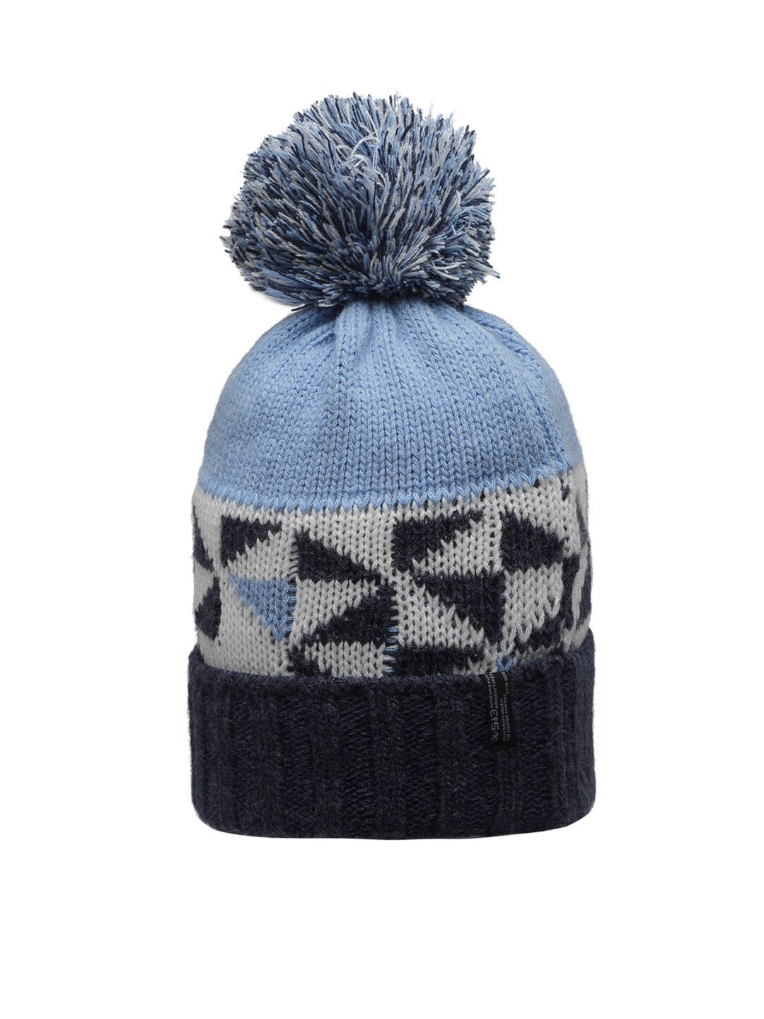 513 Women Blue & White Jacquard Knitted Beanie Price in India
