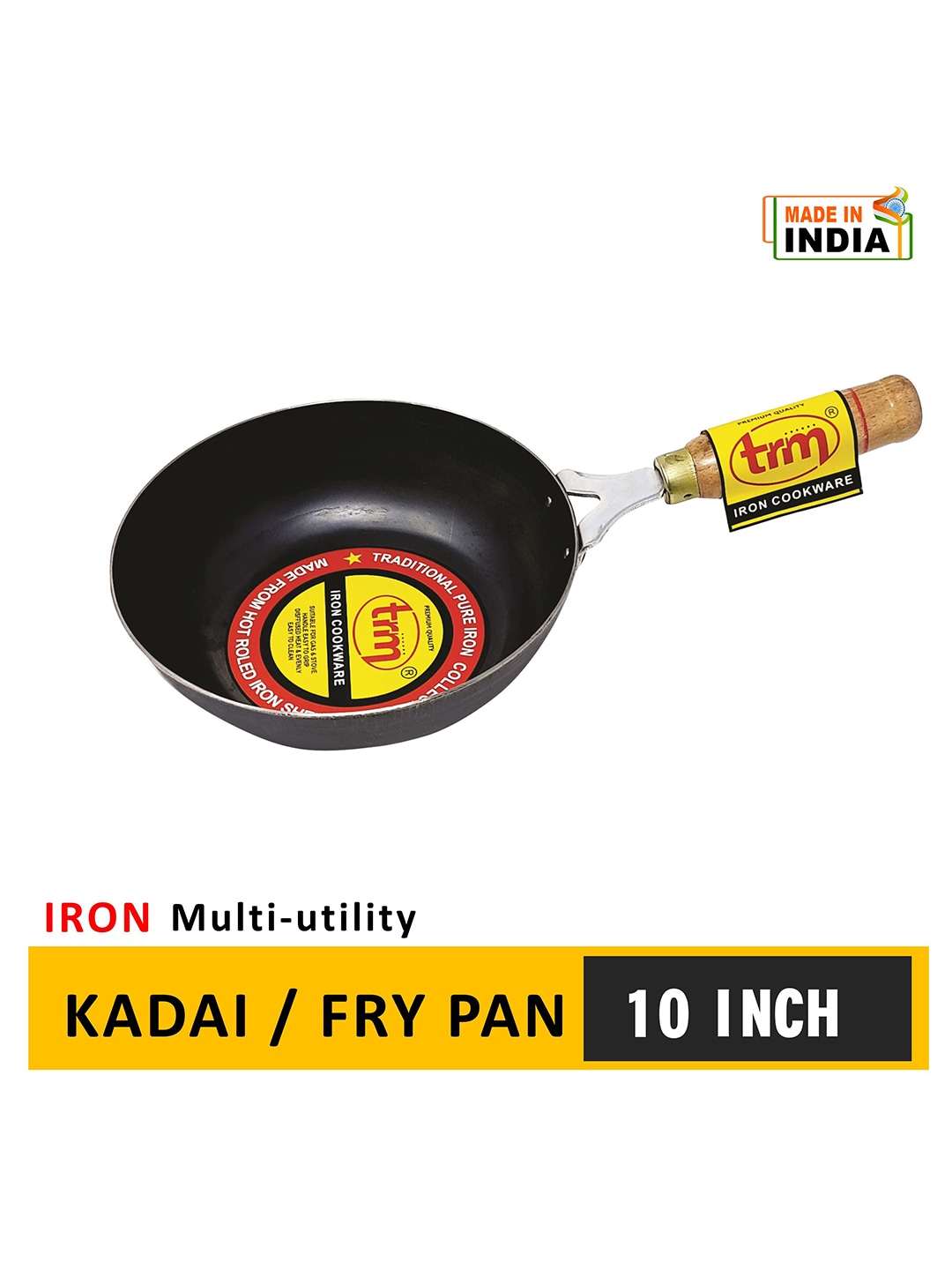 TRM Black Solid Iron Kadhai Cum Fry Pan Price in India