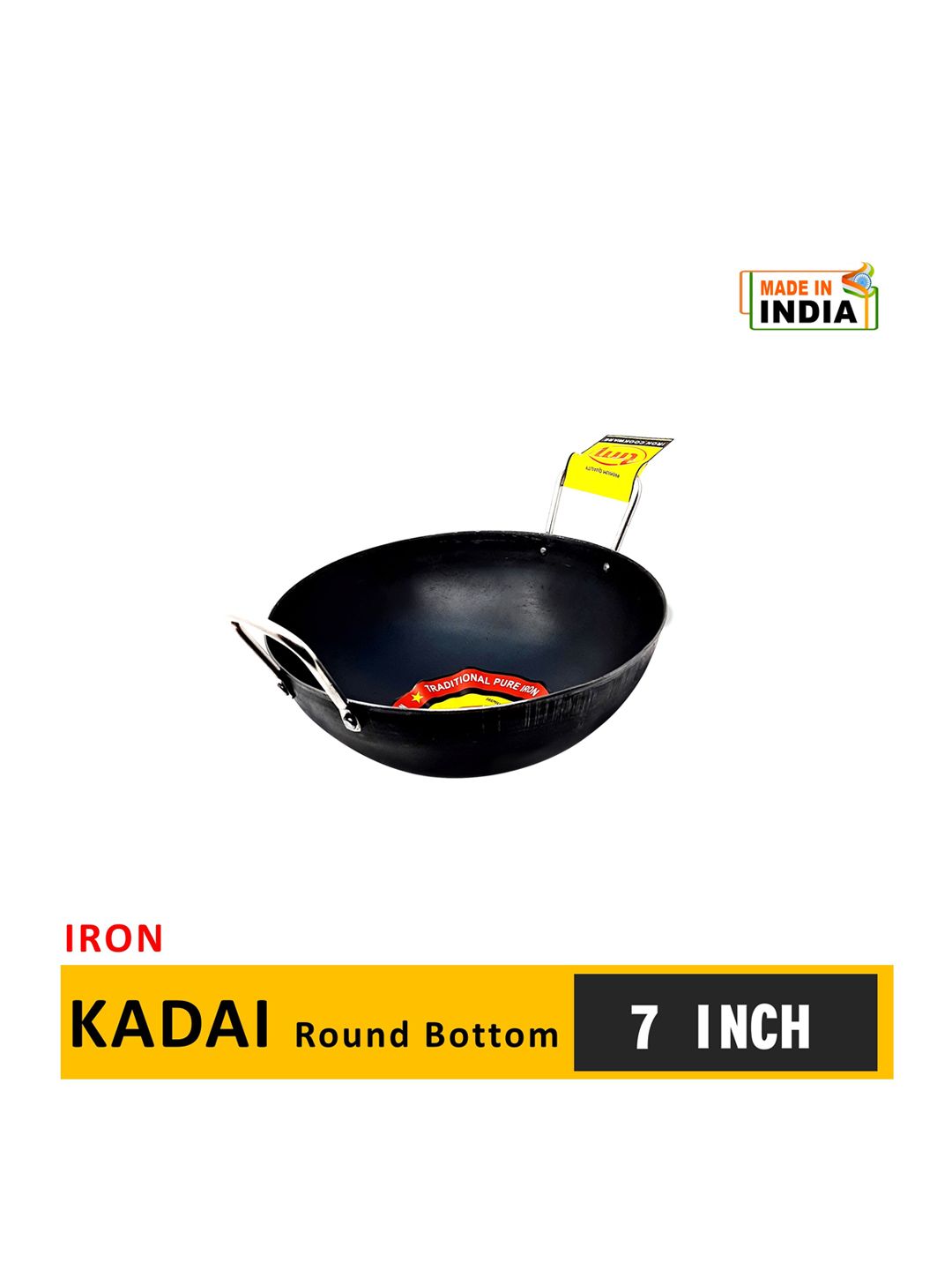 TRM Black Pure Iron Round Bottom Kadai Price in India