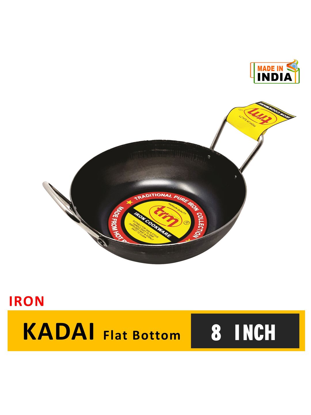 TRM Black and Silver-Coloured Solid Iron Deep-Fry Pan Price in India