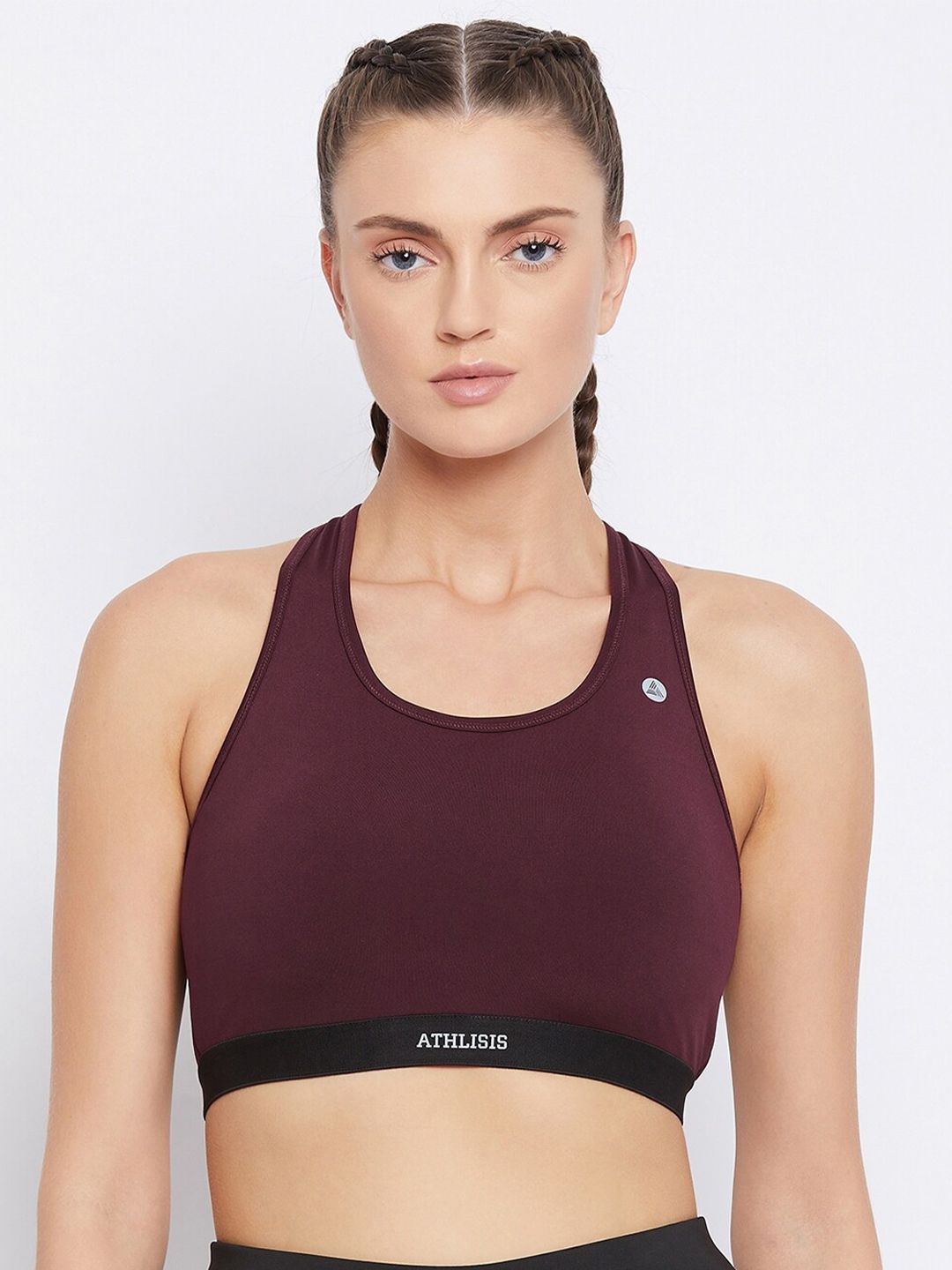 ATHLISIS Maroon & Black Colourblocked Workout Bra Lightly Padded Price in India