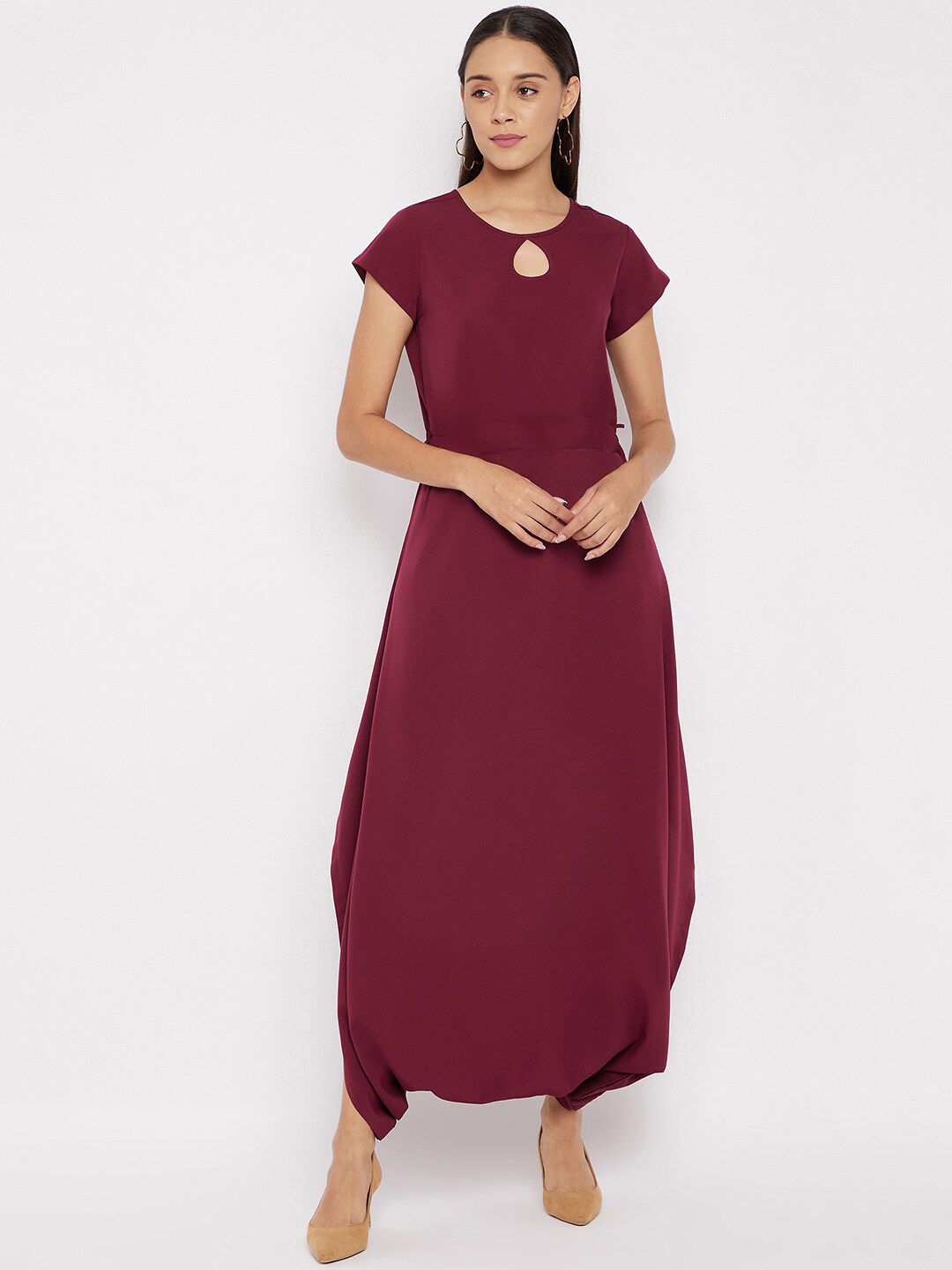 Uptownie Lite Maroon Solid Ankle Length Basic Jumpsuit Price in India