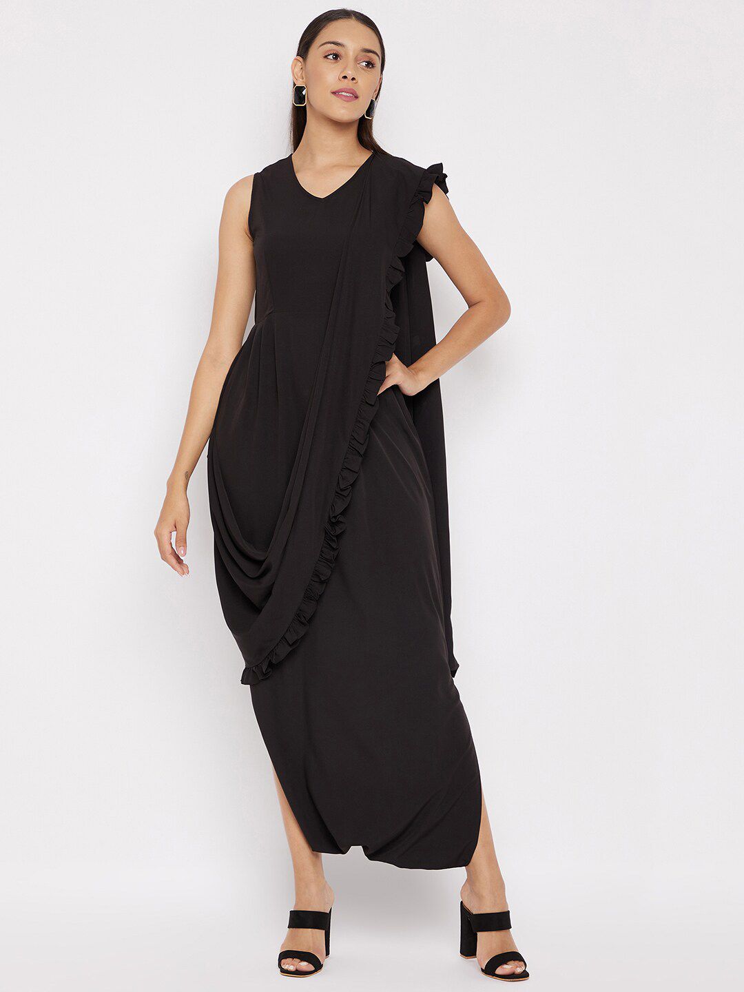 Uptownie Lite Black Basic Jumpsuit with Dupatta Price in India