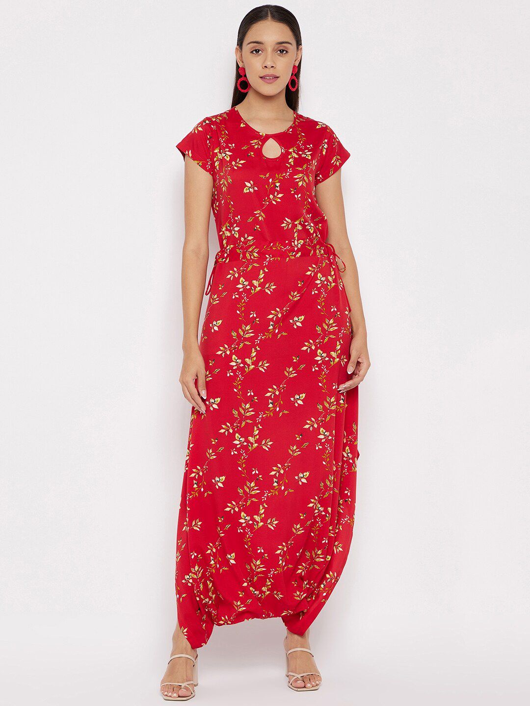 Uptownie Lite Women Red Floral Printed Jumpsuit Price in India