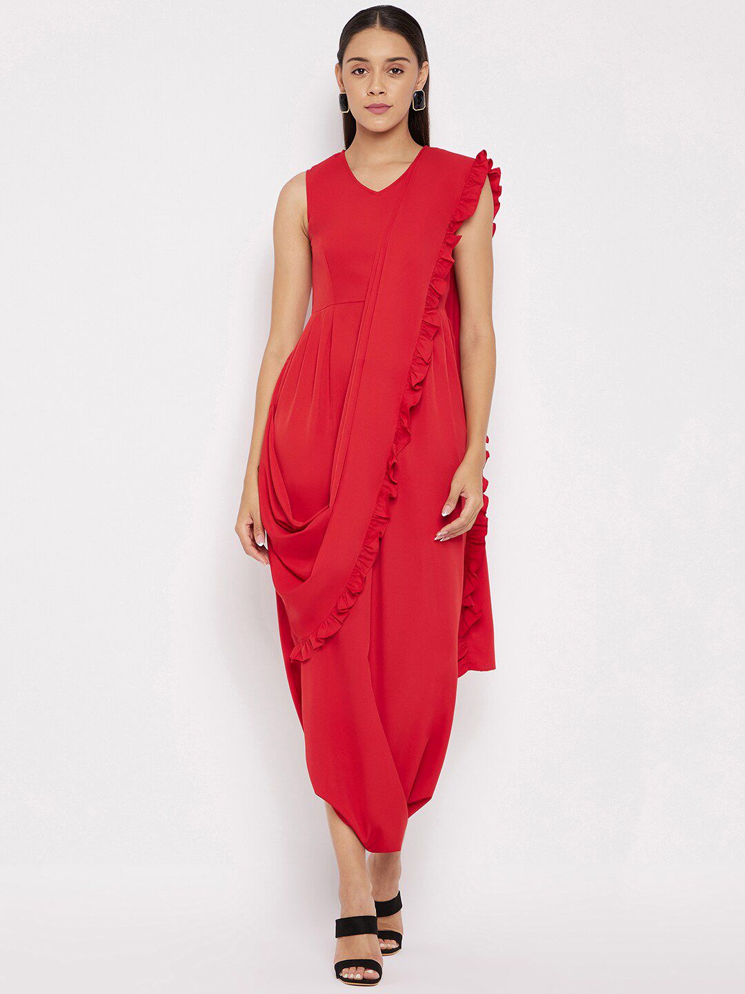 Uptownie Lite Women Red Ankle Length Sleeveless Jumpsuit Price in India