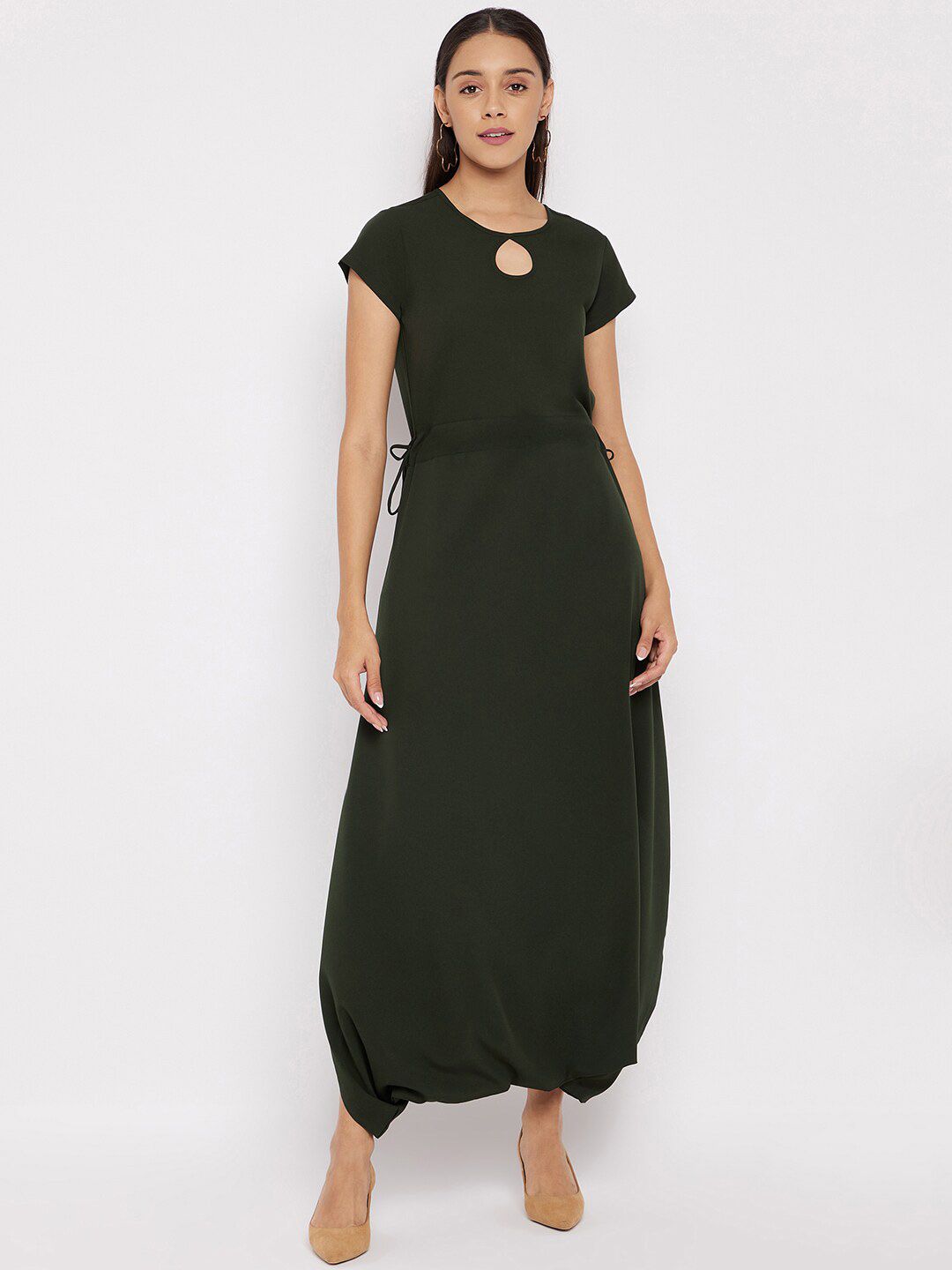 Uptownie Lite Green Ankle-Length American Crepe Basic Jumpsuit Price in India