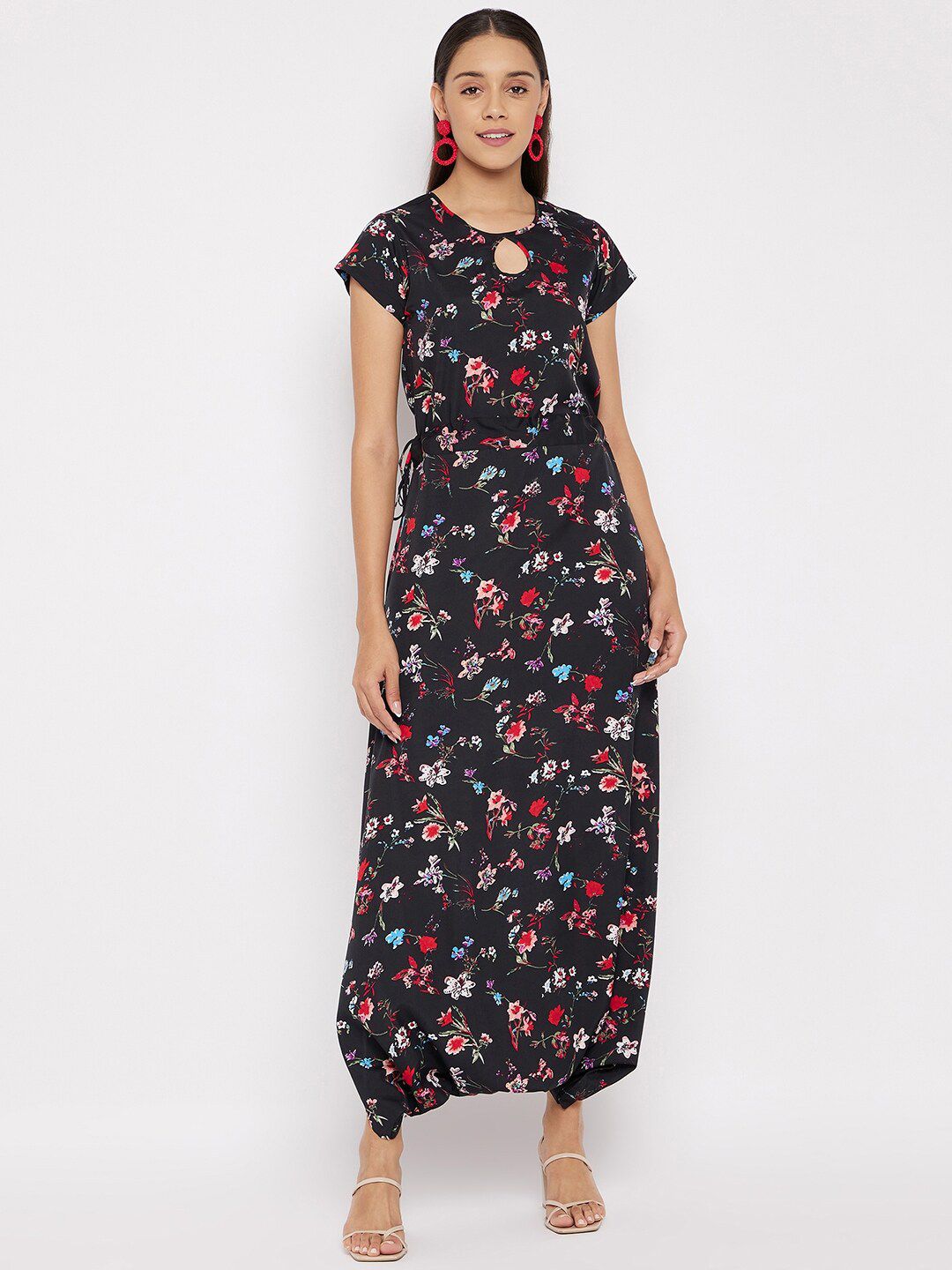 Uptownie Lite Black & Red Printed Basic Jumpsuit Price in India