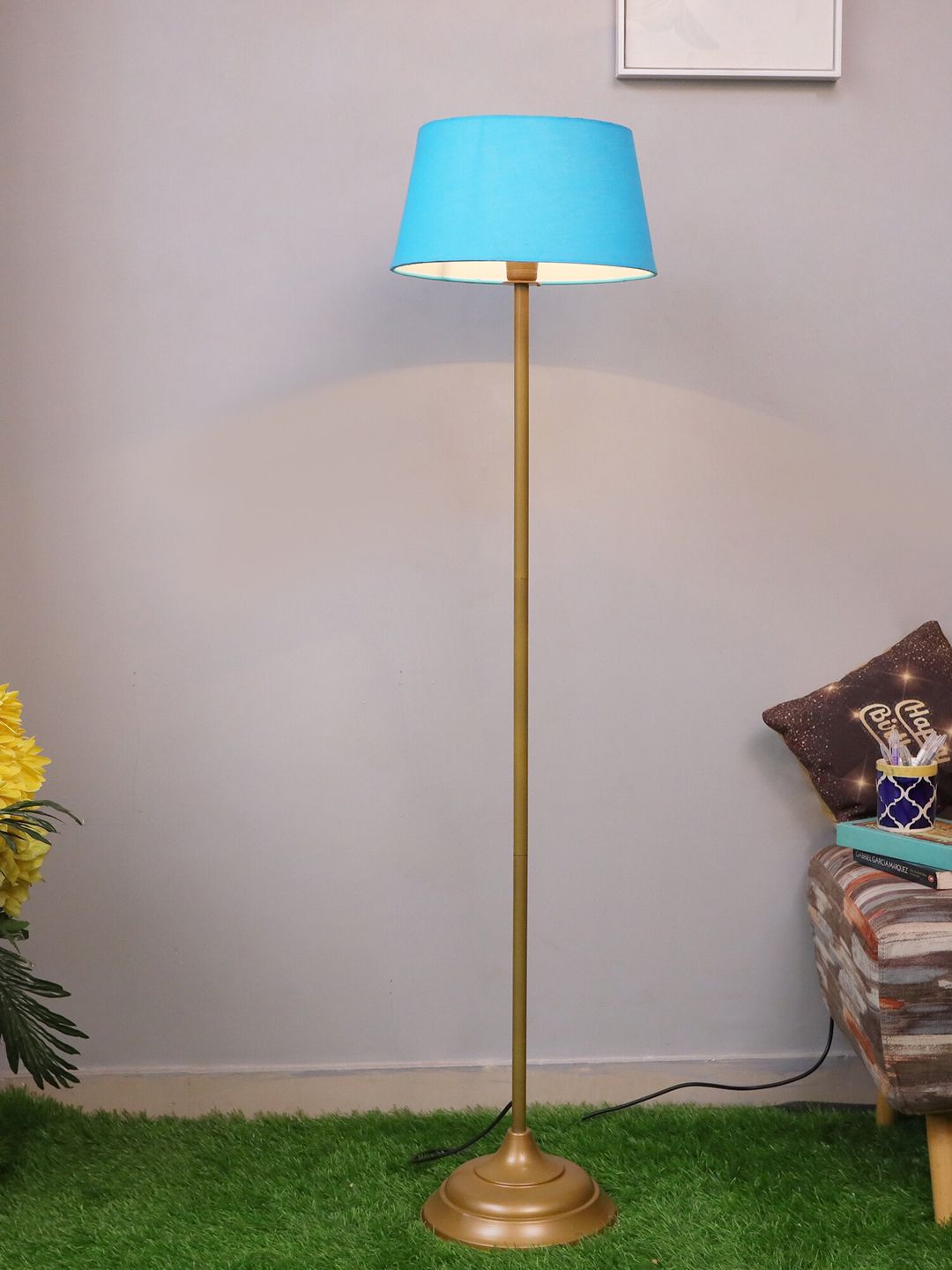 Homesake Turquoise Blue & Gold Contemporary Floor Lamp with Shade Price in India