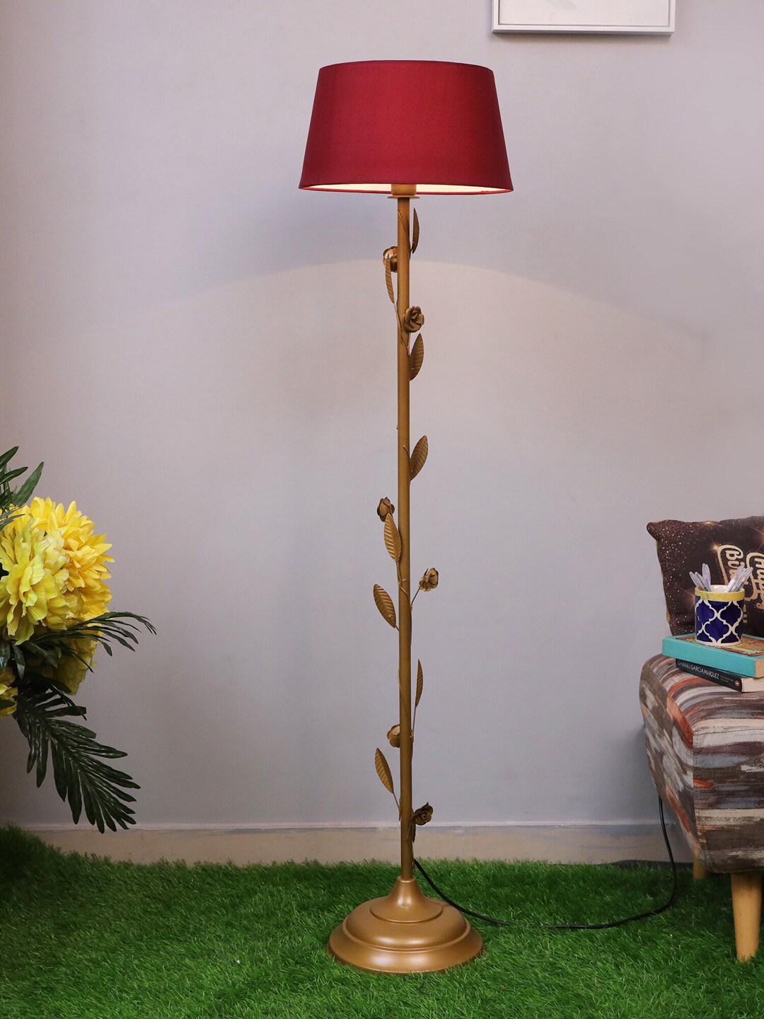 Homesake Antique Gold-Toned & Red Metal Floor Lamp Price in India