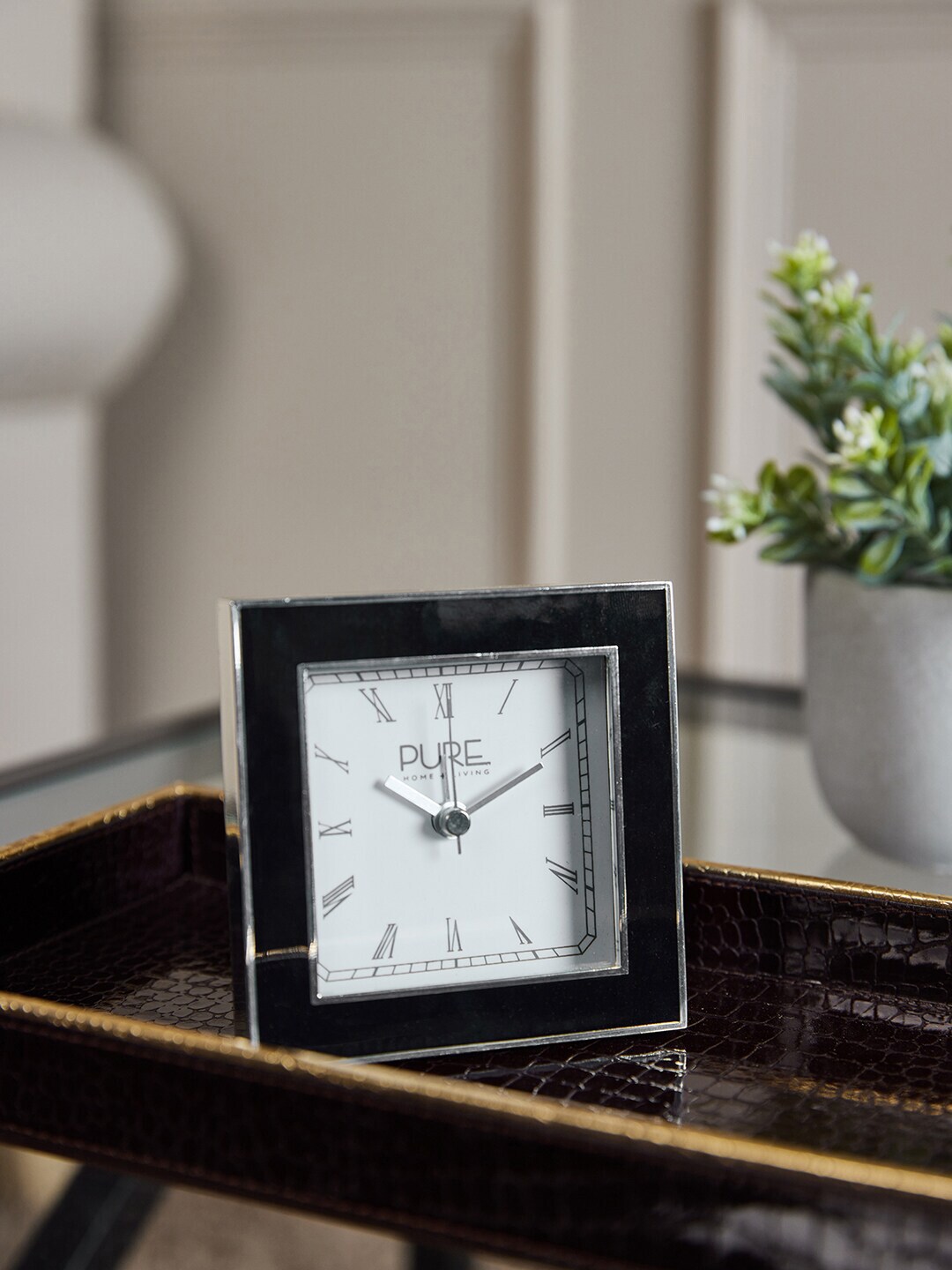 Pure Home and Living Black & White Contemporary Table Clock Price in India