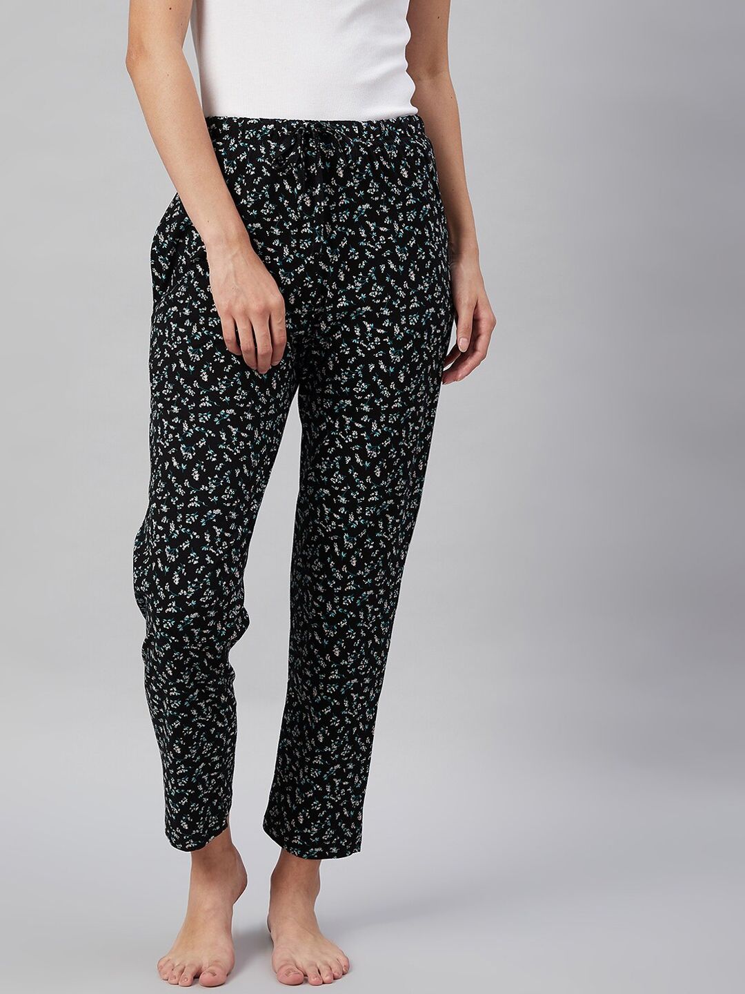 C9 AIRWEAR Women Navy Blue & White Printed Pure Cotton Lounge Pants Price in India