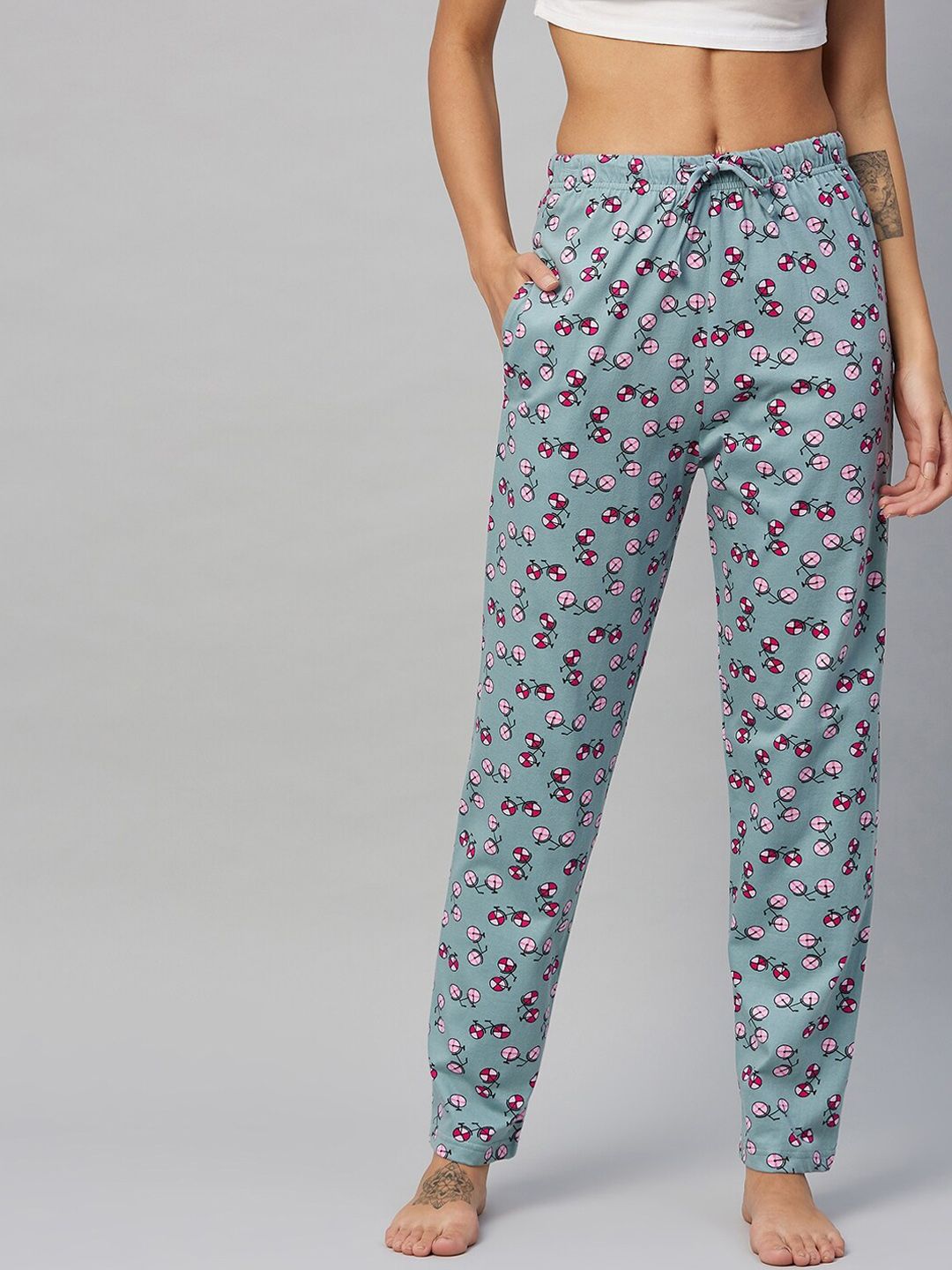 C9 AIRWEAR Women Blue & Pink Printed Pure Cotton Lounge Pants Price in India