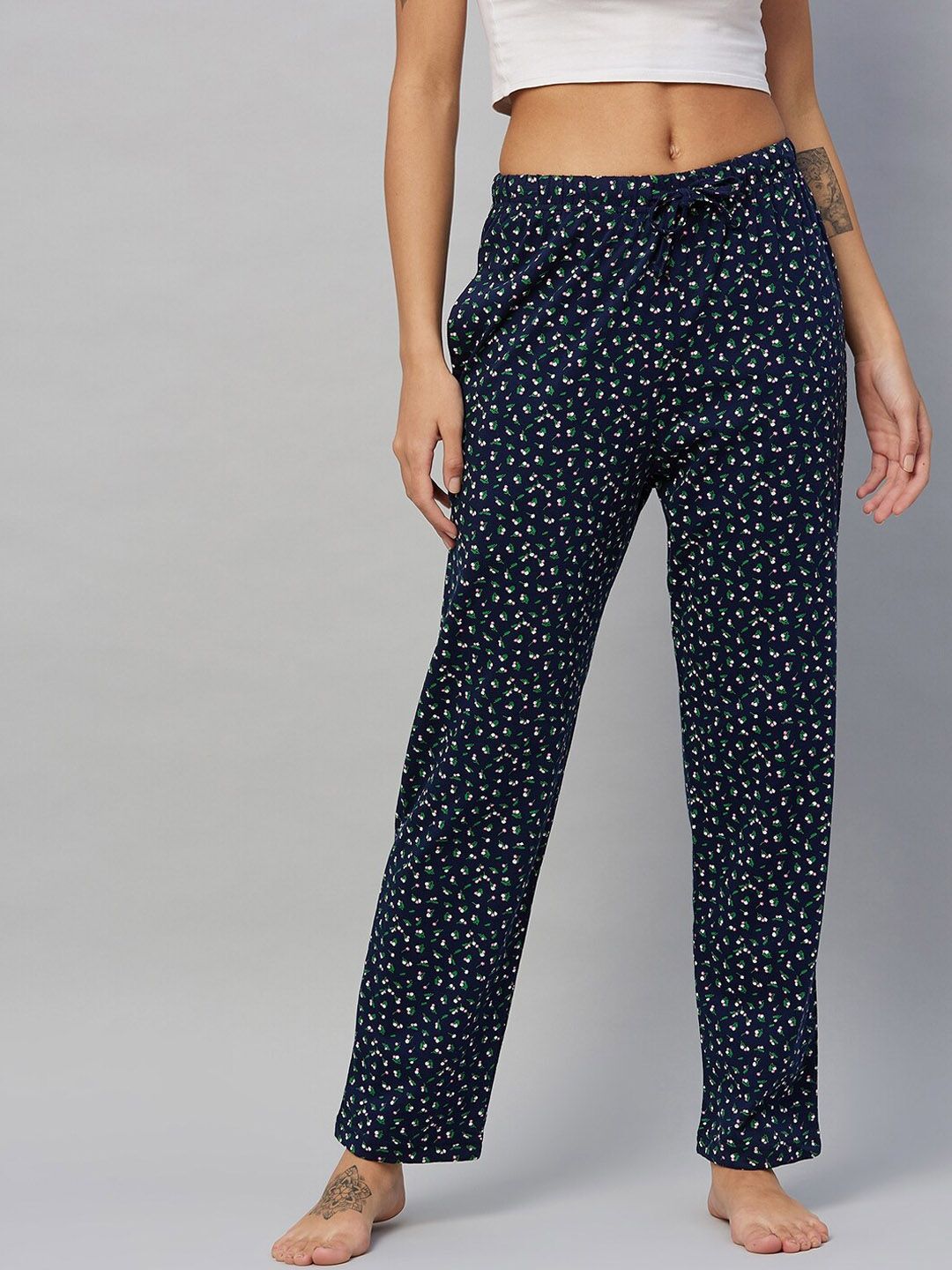 C9 AIRWEAR Women Black & White Printed Pure Cotton Lounge Pants Price in India