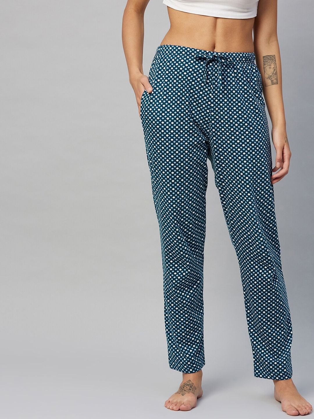 C9 AIRWEAR Women Teal Blue & White Printed Pure Cotton Lounge Pants Price in India