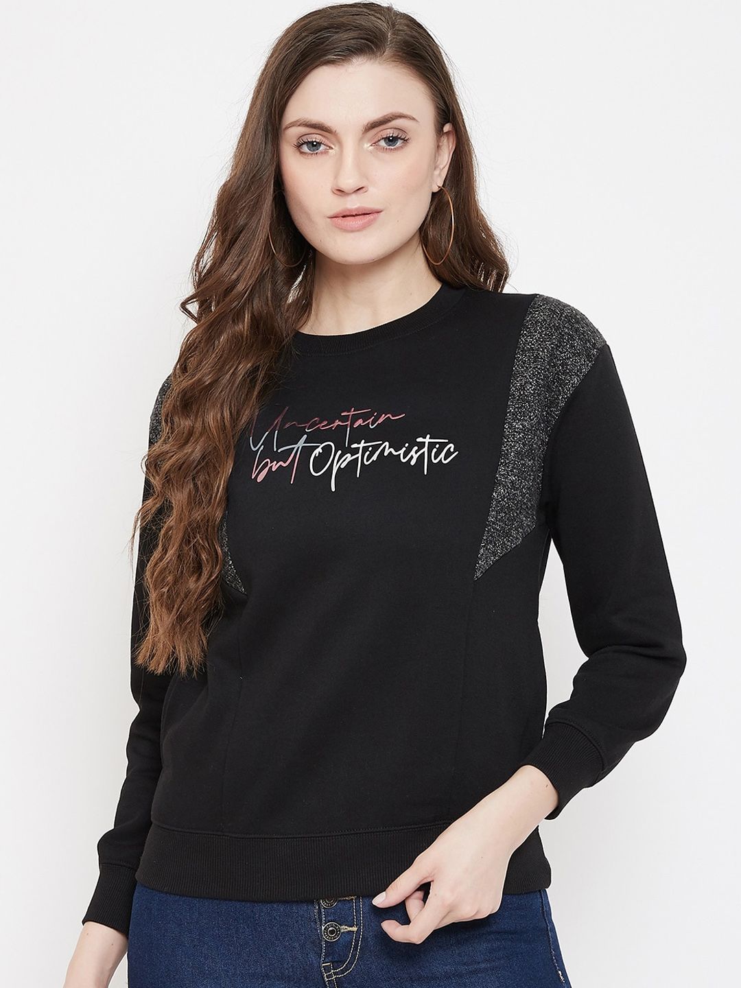 Madame Women Black Typography Printed Sweatshirt Price in India