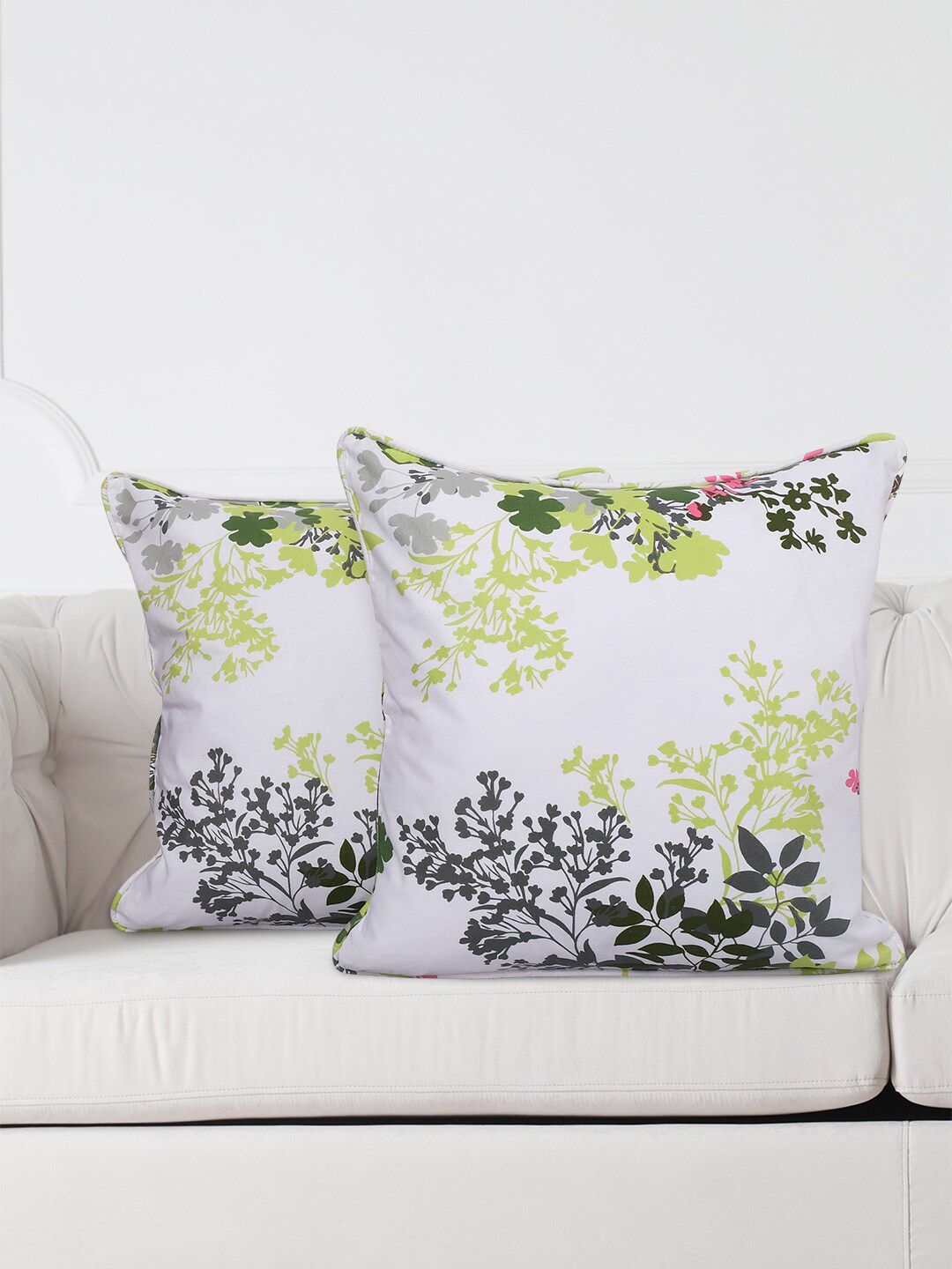 SWAYAM White & Black Set of 2 Floral Square Cushion Covers Price in India