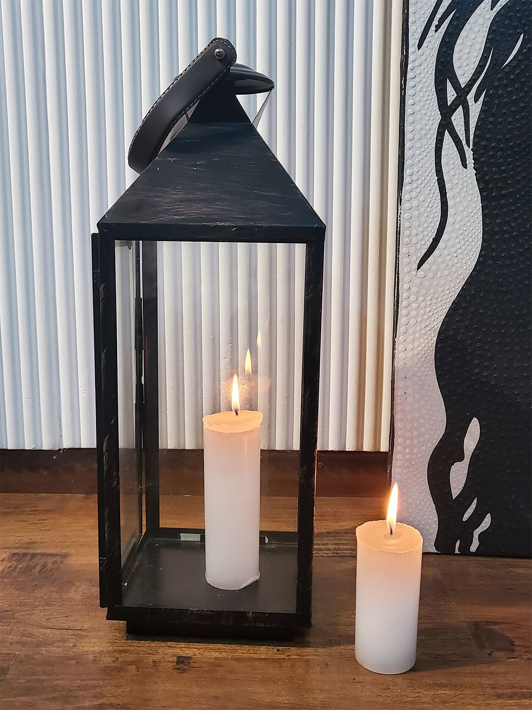 Folkstorys Black & Transparent Glass Contemporary Handcrafted Table Lantern Price in India