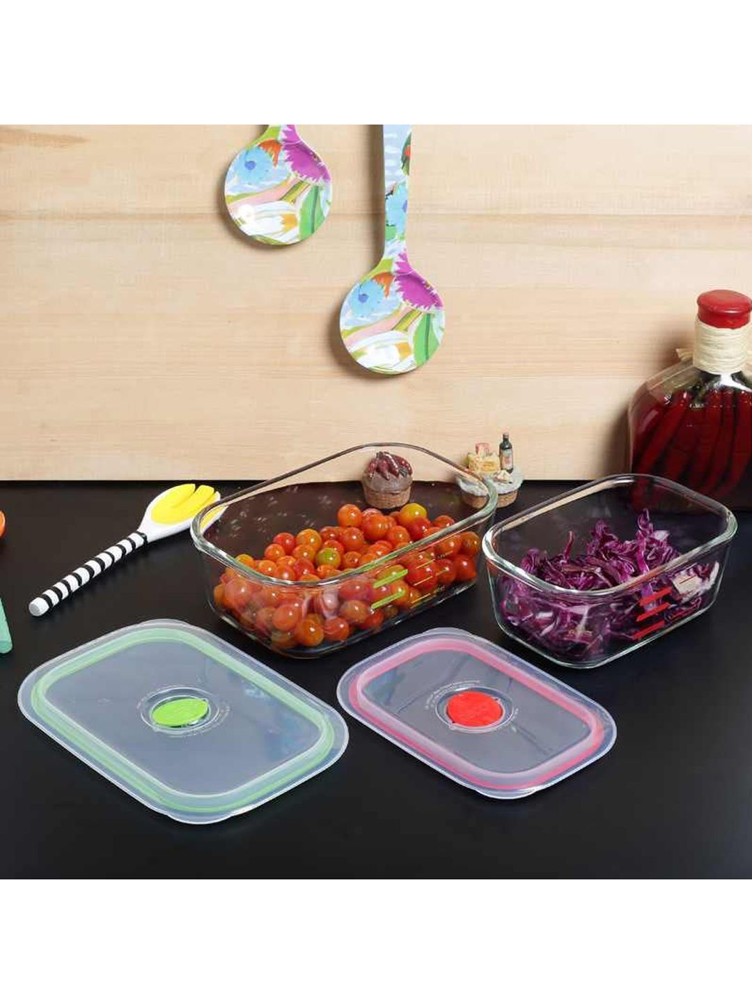 Decor Set of 2 Transparent Solid Microwave Safe Borosilicate Glass Food Container Price in India