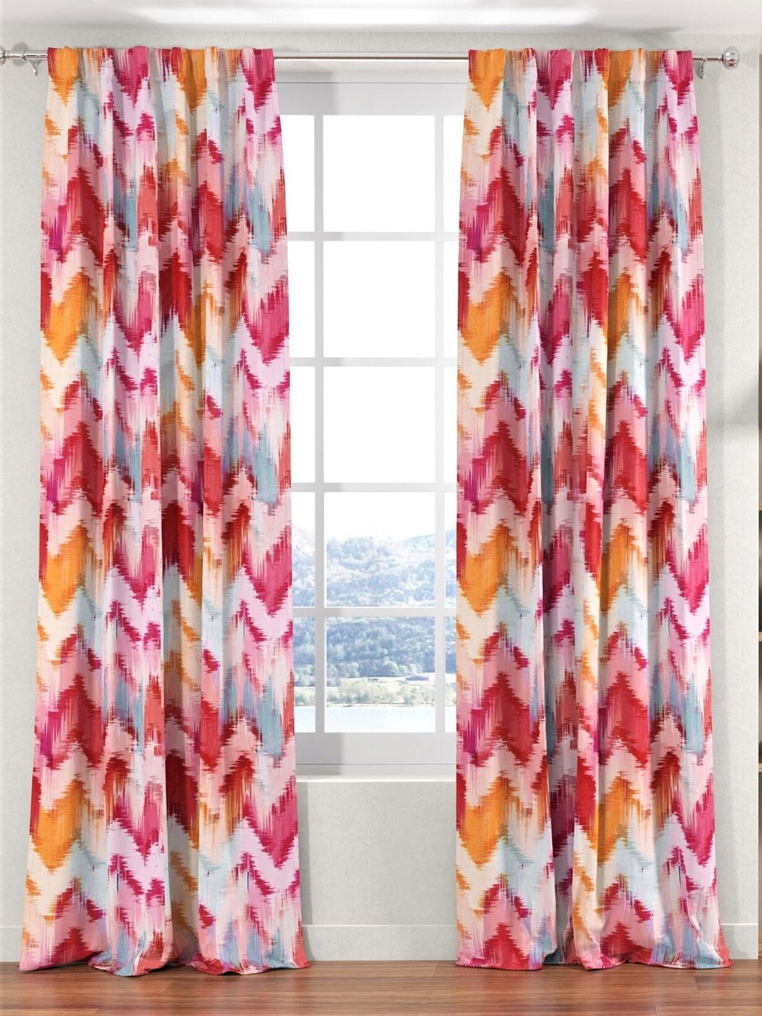 URBAN SPACE Pink & Orange Set of 2 Quirky Door Curtain Price in India