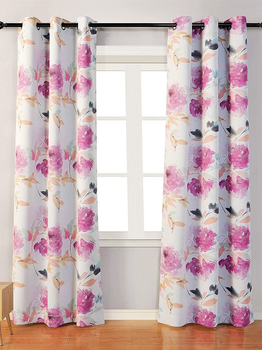 URBAN SPACE Pink & White Set of 2 Floral Long Door Curtain Price in India