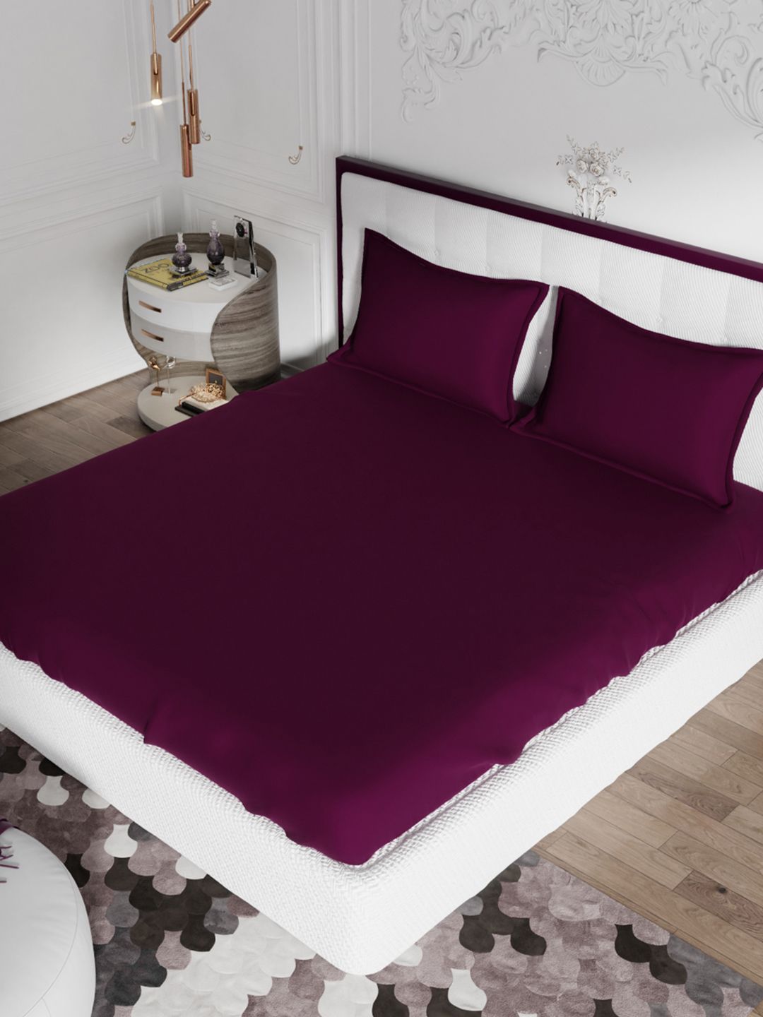 United Colors of Benetton Purple 180 TC King Bedsheet with 2 Pillow Covers Price in India