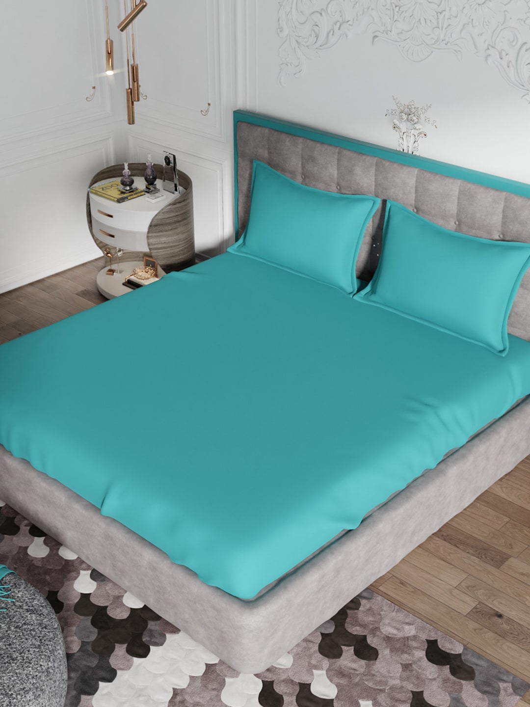 United Colors of Benetton Blue 180 TC King Bedsheet with 2 Pillow Covers Price in India
