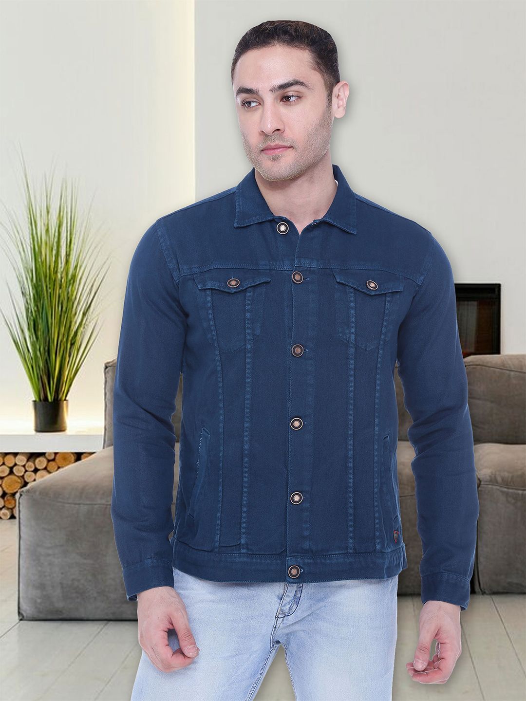 Kuons Avenue Men Teal Blue Denim Jacket
