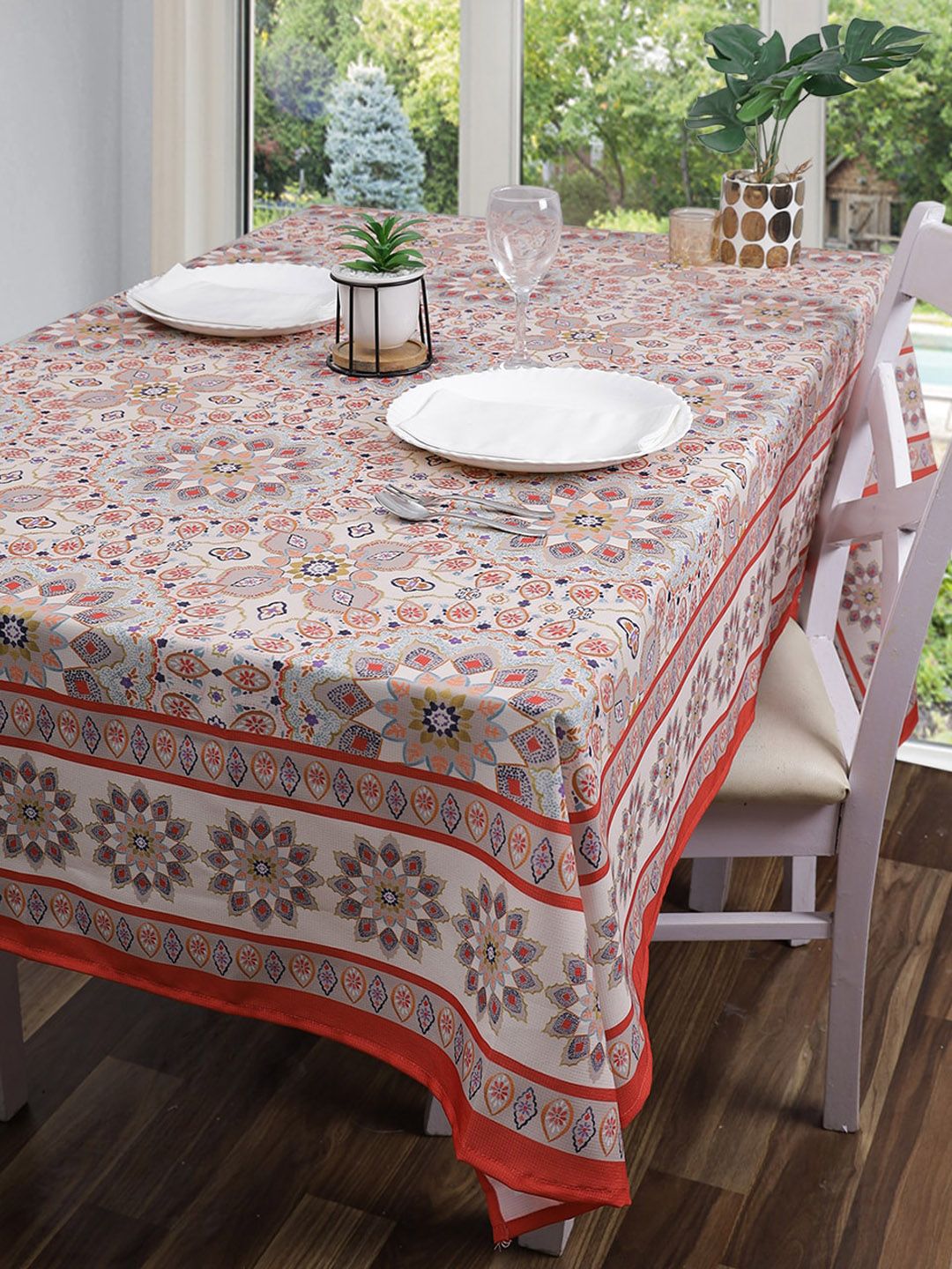 ROMEE Beige Polyester Mandala Printed Dining Table Cover Cloth Price in India