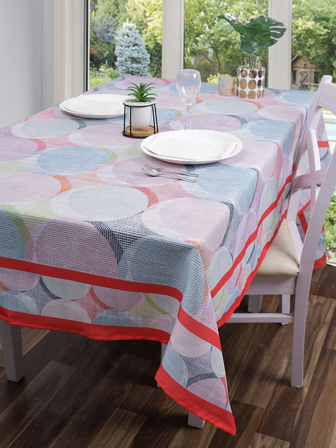 ROMEE Blue & Red Rectangular Printed 60" x 90" Cloth Table Cover Price in India