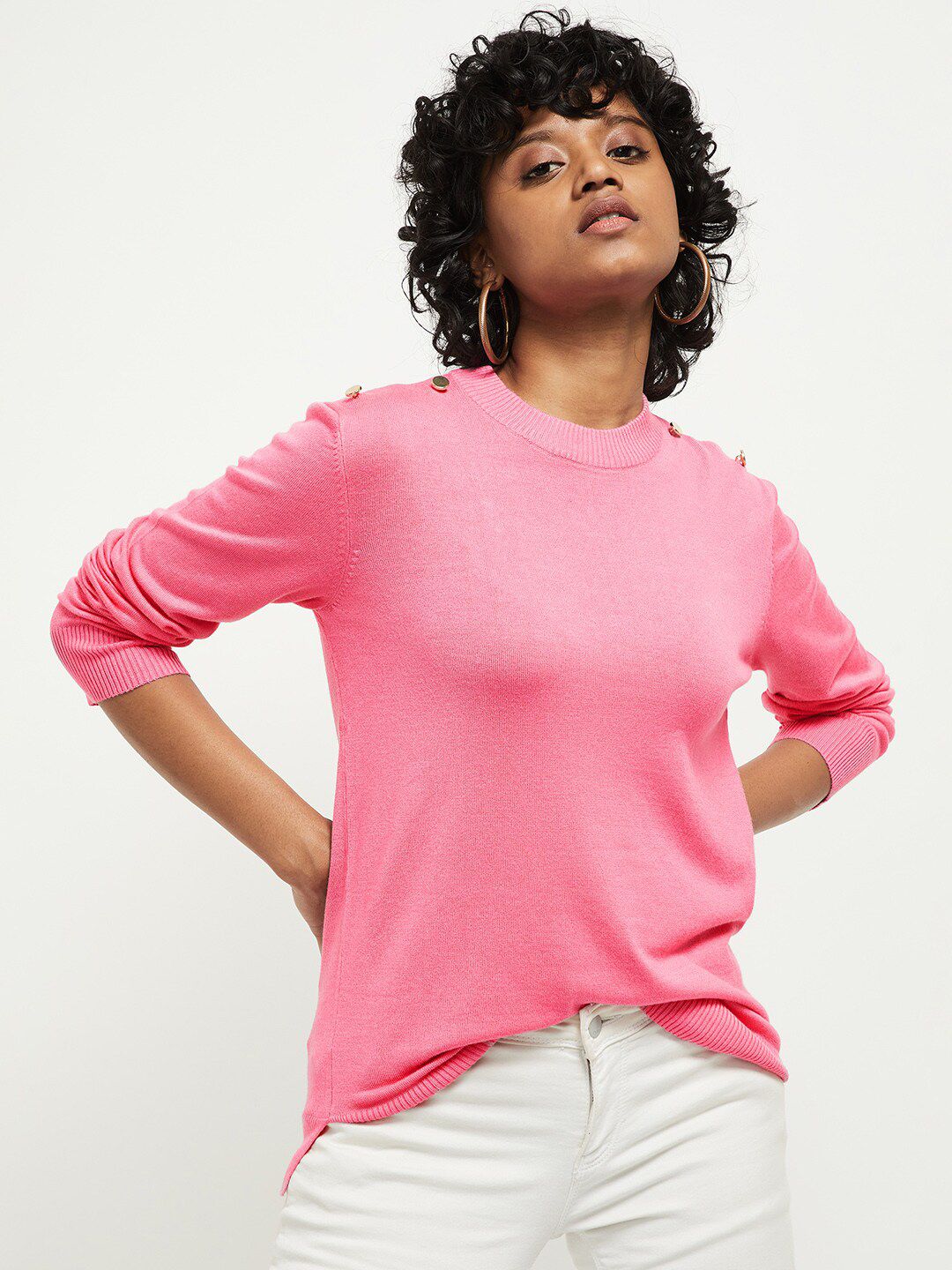 max Women Pink Solid Pullover Price in India