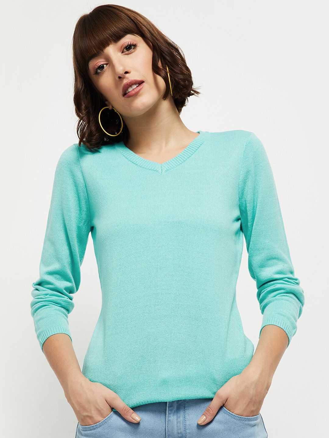max Women Blue Solid Pullover Price in India
